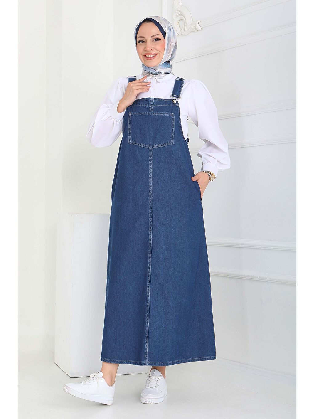 Cep Detaylı Askılı Jean Salopet Koyu Mavi - 27833-KOYU-MAVI-2
