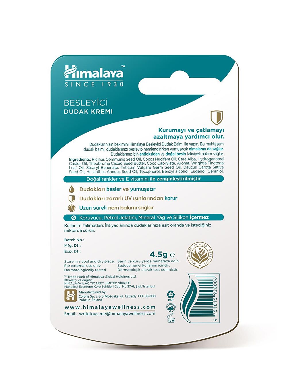 Besleyici Lip Balm, Buğday Tohum Yağı, Nemlendirici, %100 Doğal Renk, Silikon Içermez, 4,5 Gr 3 Adet-1