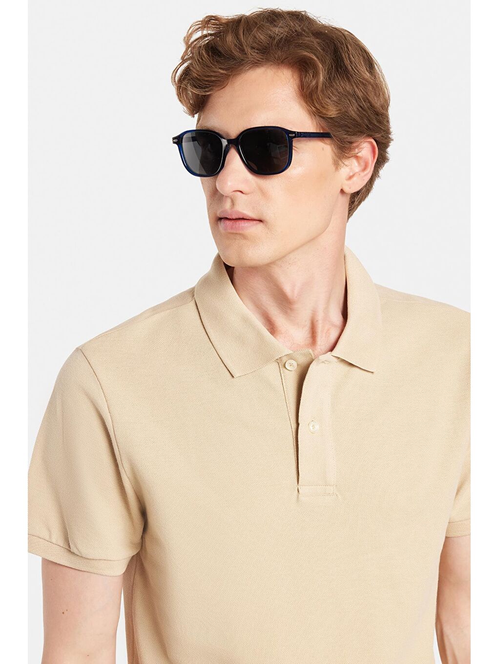 Erkek Slim Fit Dar Kesim %100 Pamuk Bej Polo Yaka Tişört-1