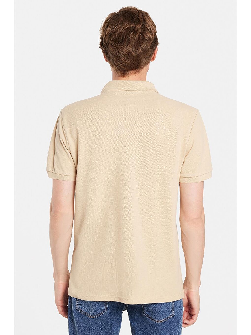 Erkek Slim Fit Dar Kesim %100 Pamuk Bej Polo Yaka Tişört-4