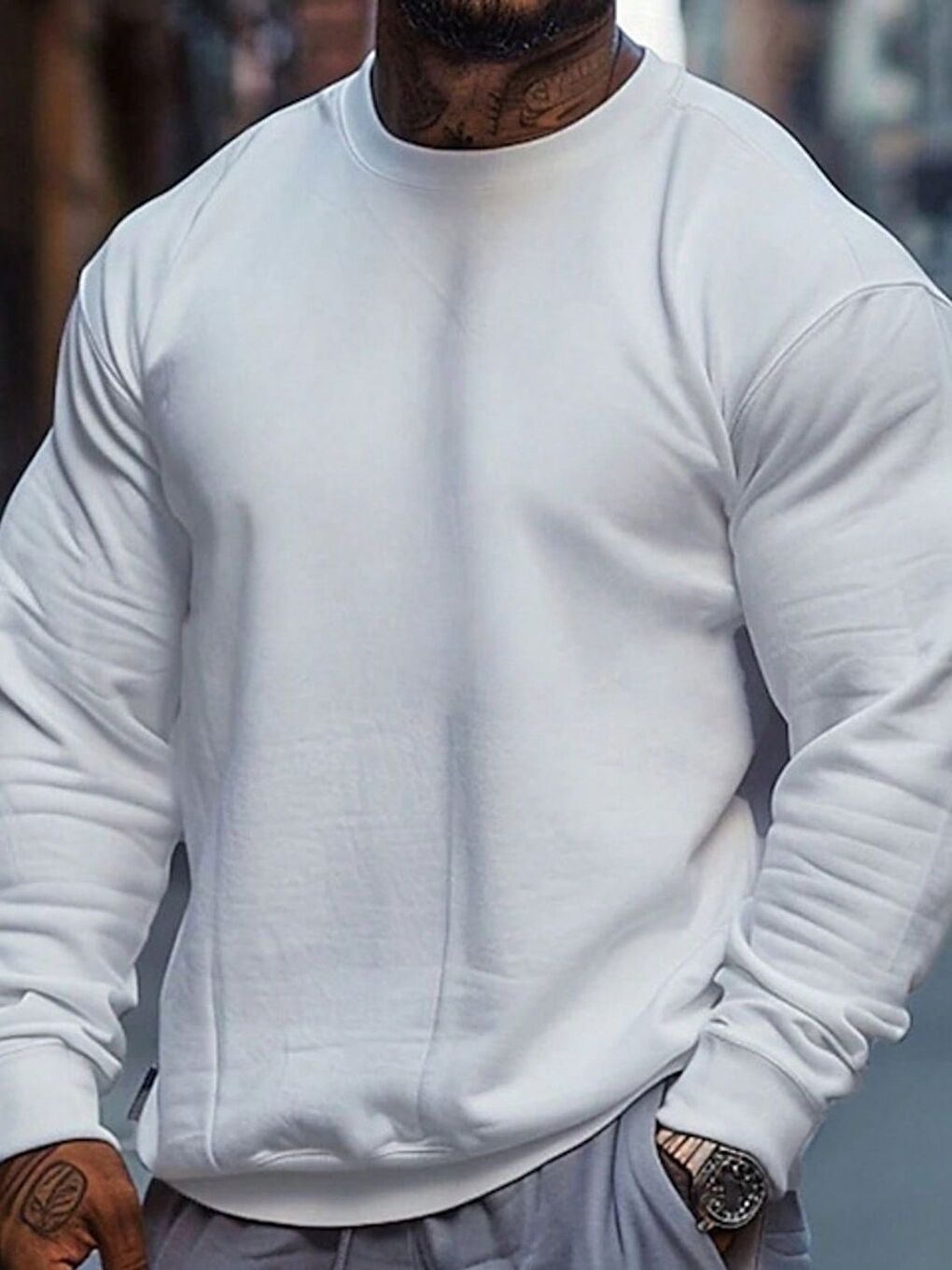 Beyaz Baskısız Regular Bisiklet Yaka Sweatshirt