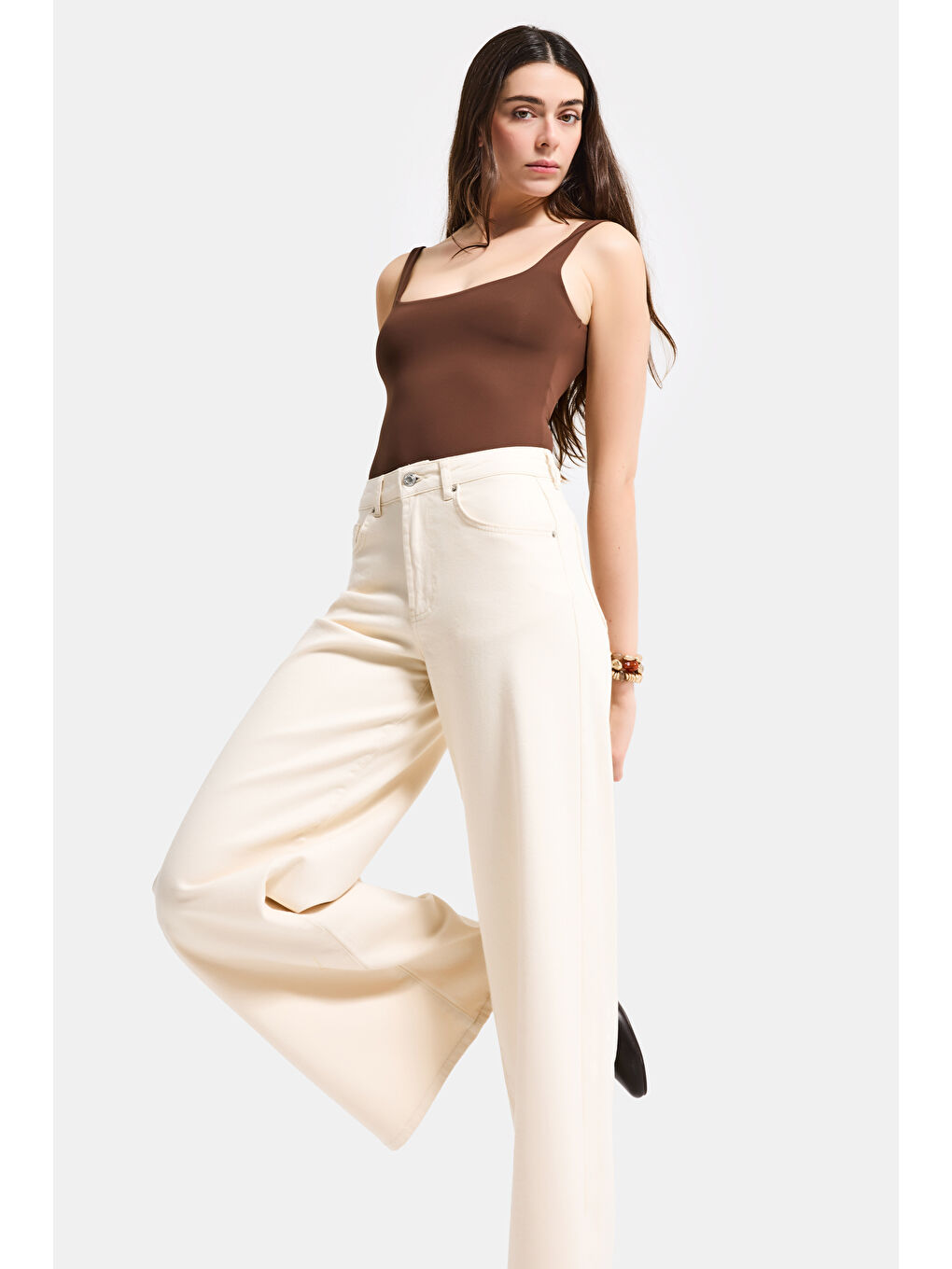 Bej Kadın Raw 7s6-69 Palazzo Fit Elastan Kumaş Denim Jean-3