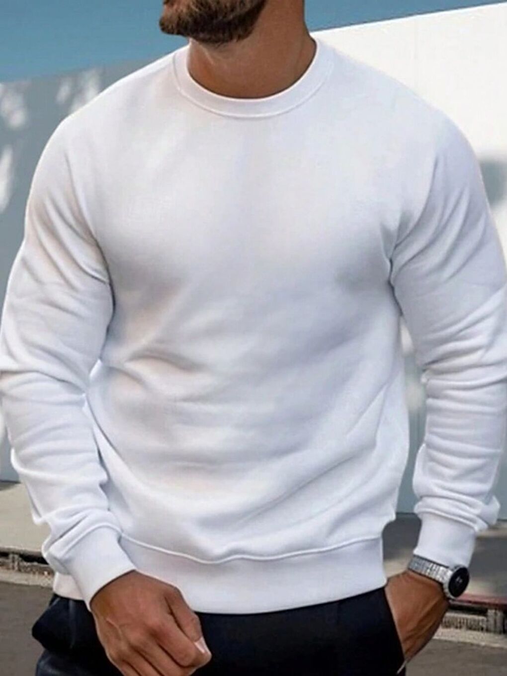 Beyaz Baskısız Regular Bisiklet Yaka Sweatshirt-1