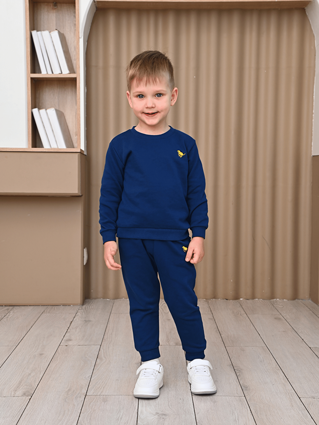 Lacivert Bisiklet Yaka Baskılı Erkek Çocuk Sweatshirt ve Eşofman Alt 2'li Takım-5