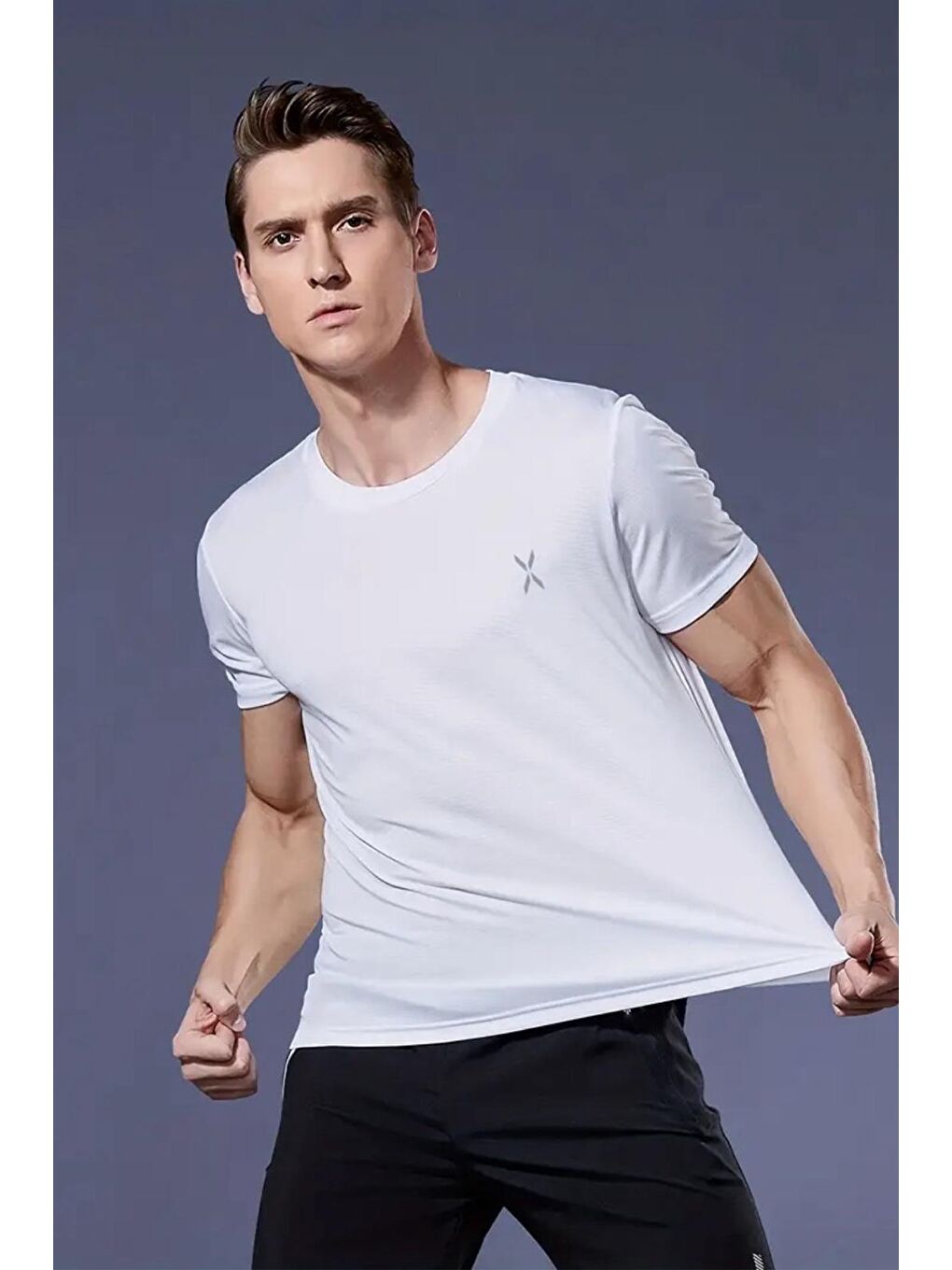 Beyaz Xylon Mikro Polyester Nefes Alabilen Hafif Perform Antrenman Sporcu Erkek Tshirt-1
