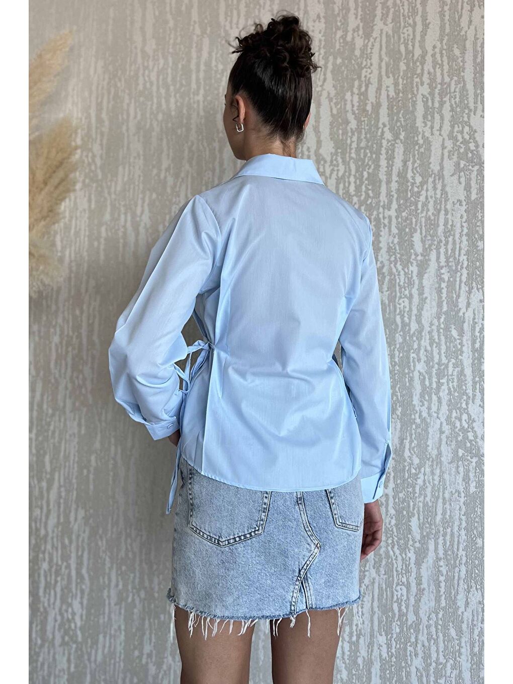 Mavi Bel Bağcıklı Kadın Gömlek-2
