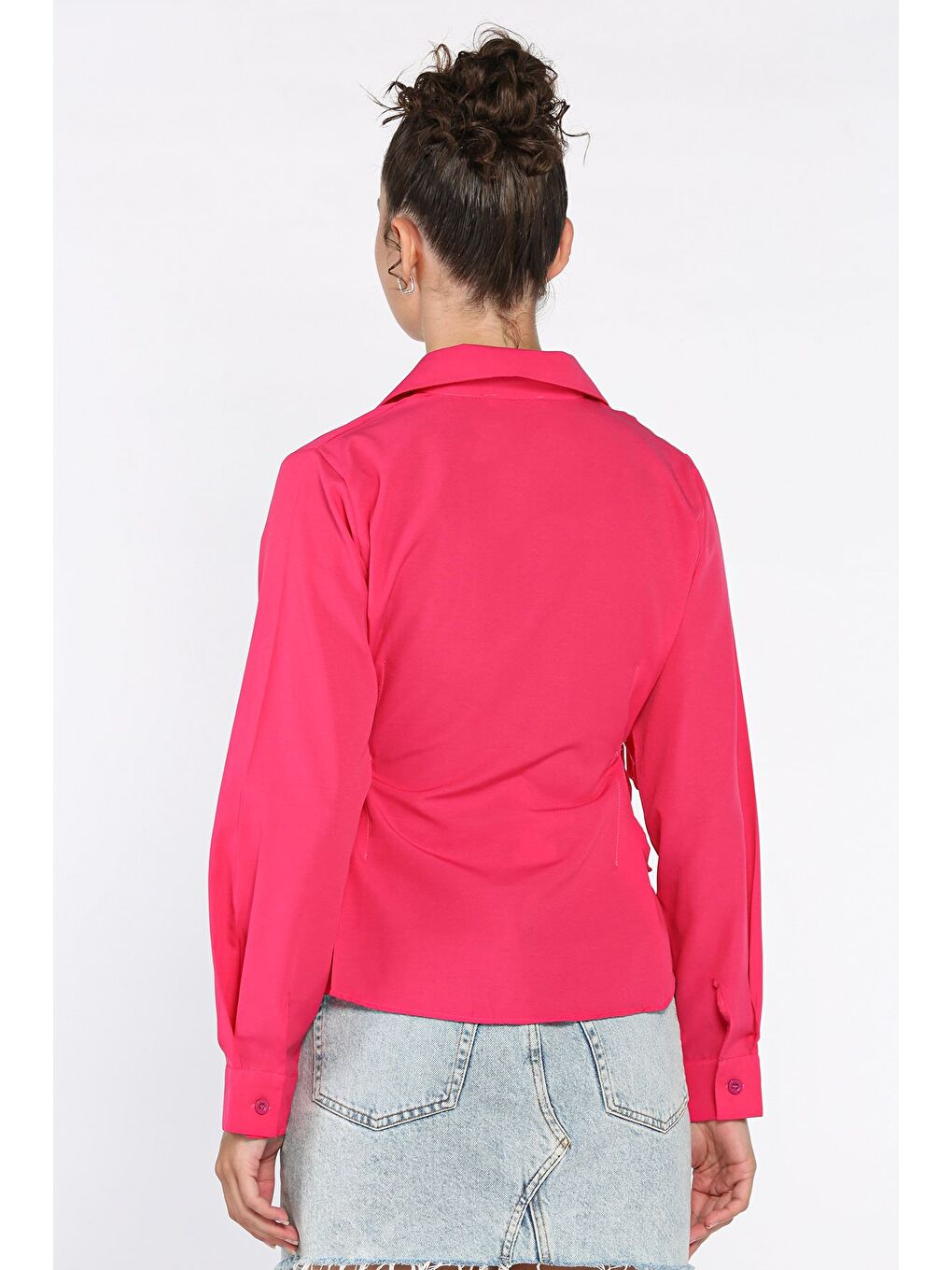 Fuşya Bel Bağcıklı Kadın Gömlek-2