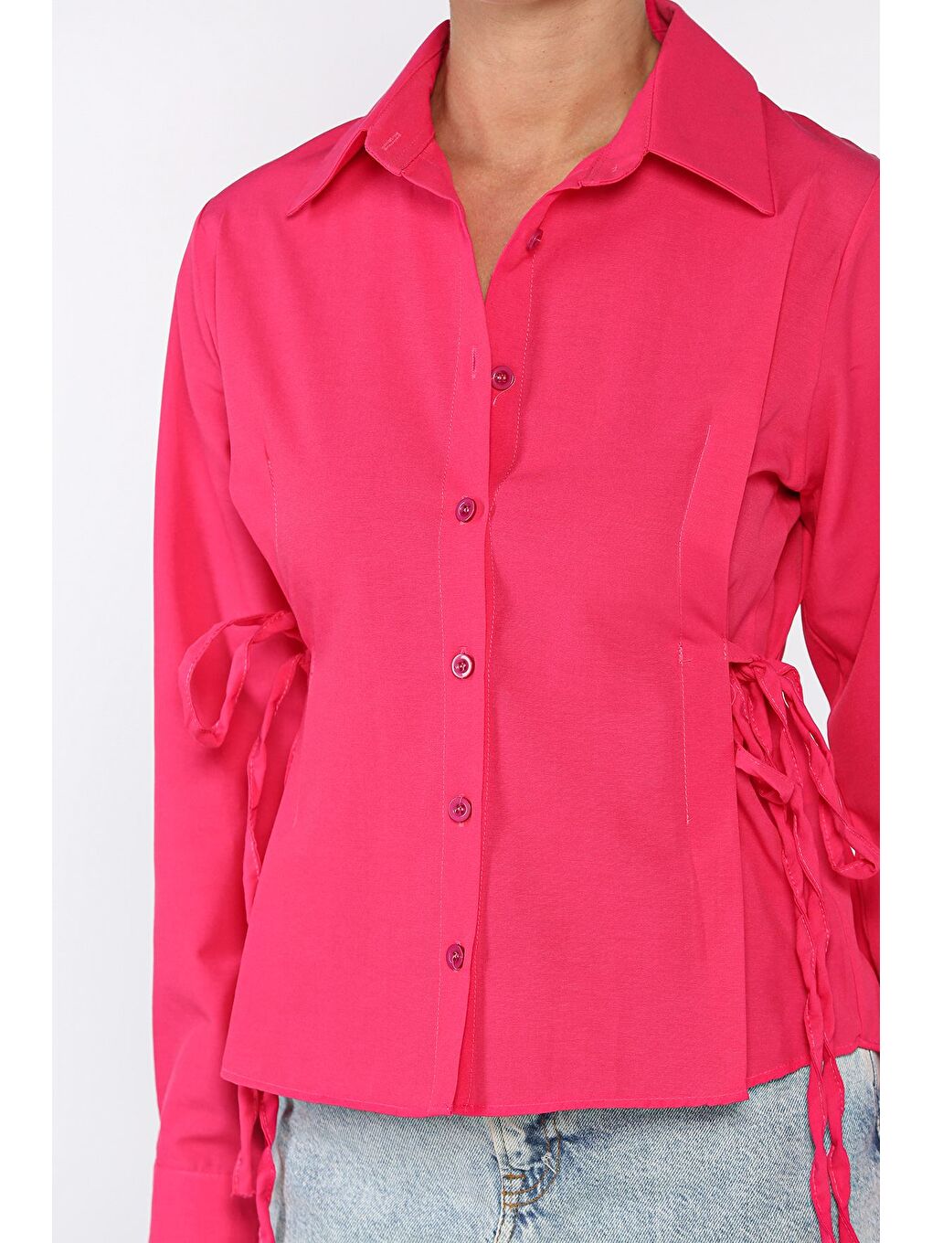 Fuşya Bel Bağcıklı Kadın Gömlek-3