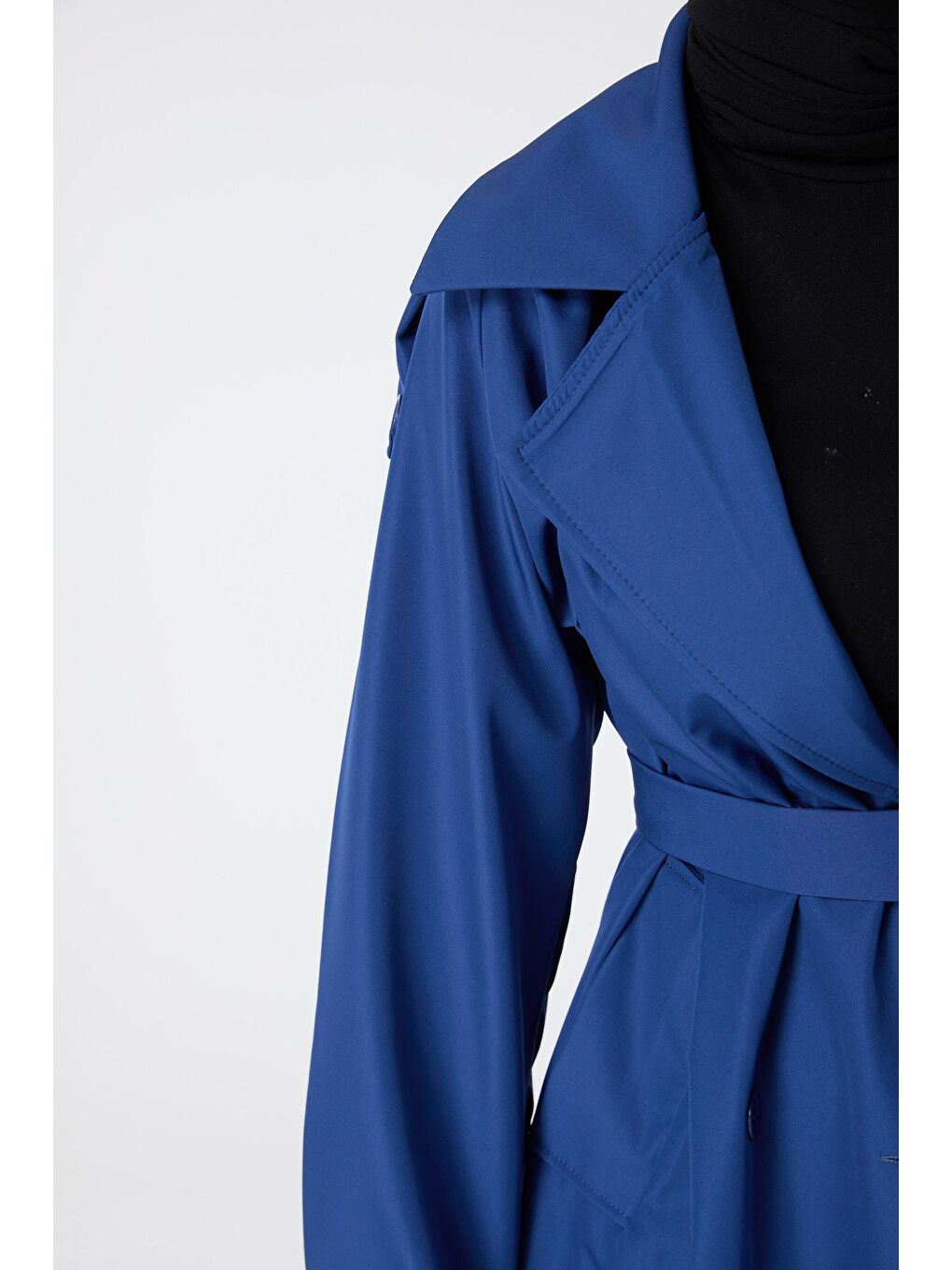 Ceket Yaka Kadın Mavi Trenç - 23699-4