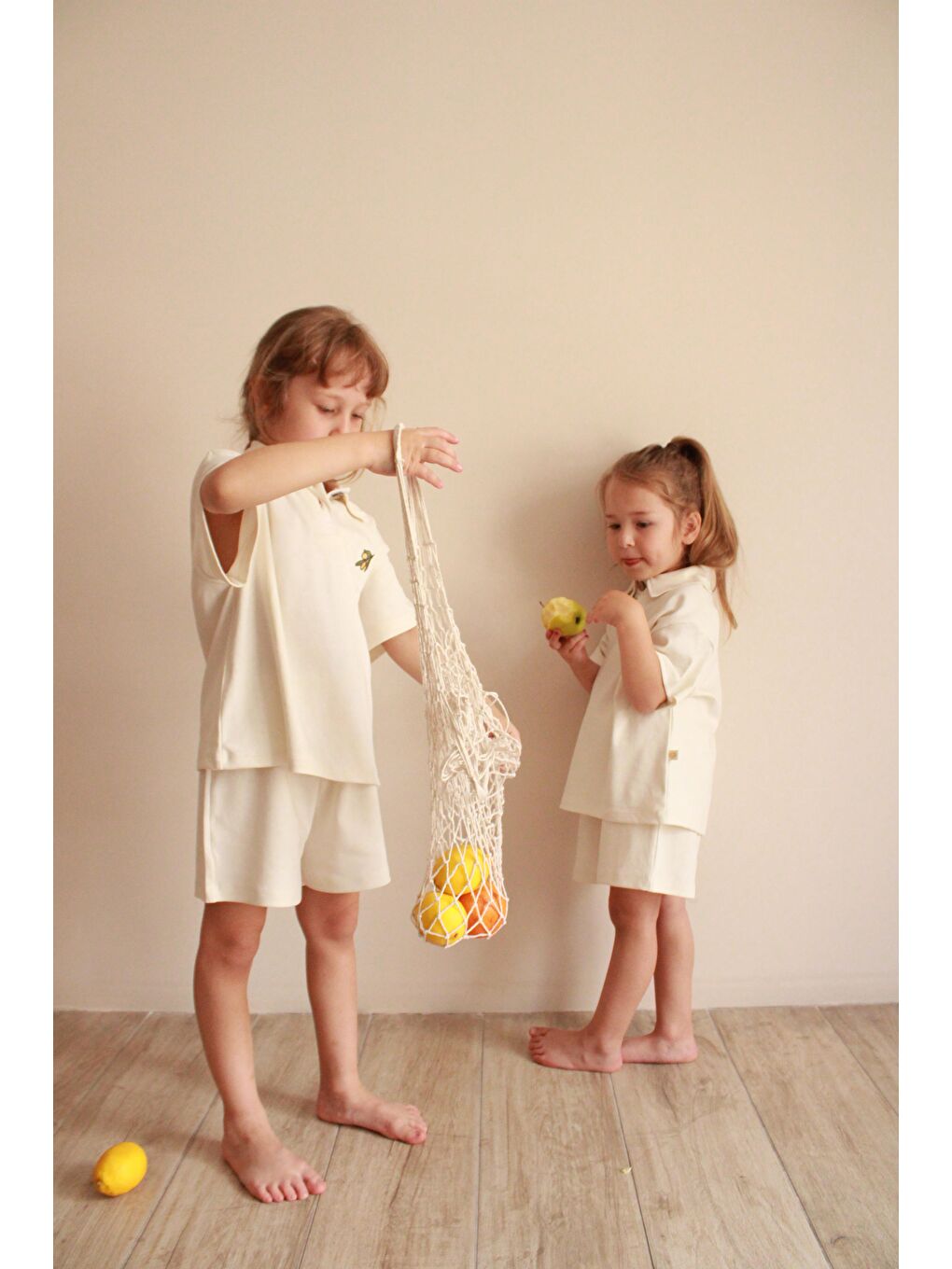 Ekru Zeytin Nakışlı Polo Yaka Şortlu Takım-3