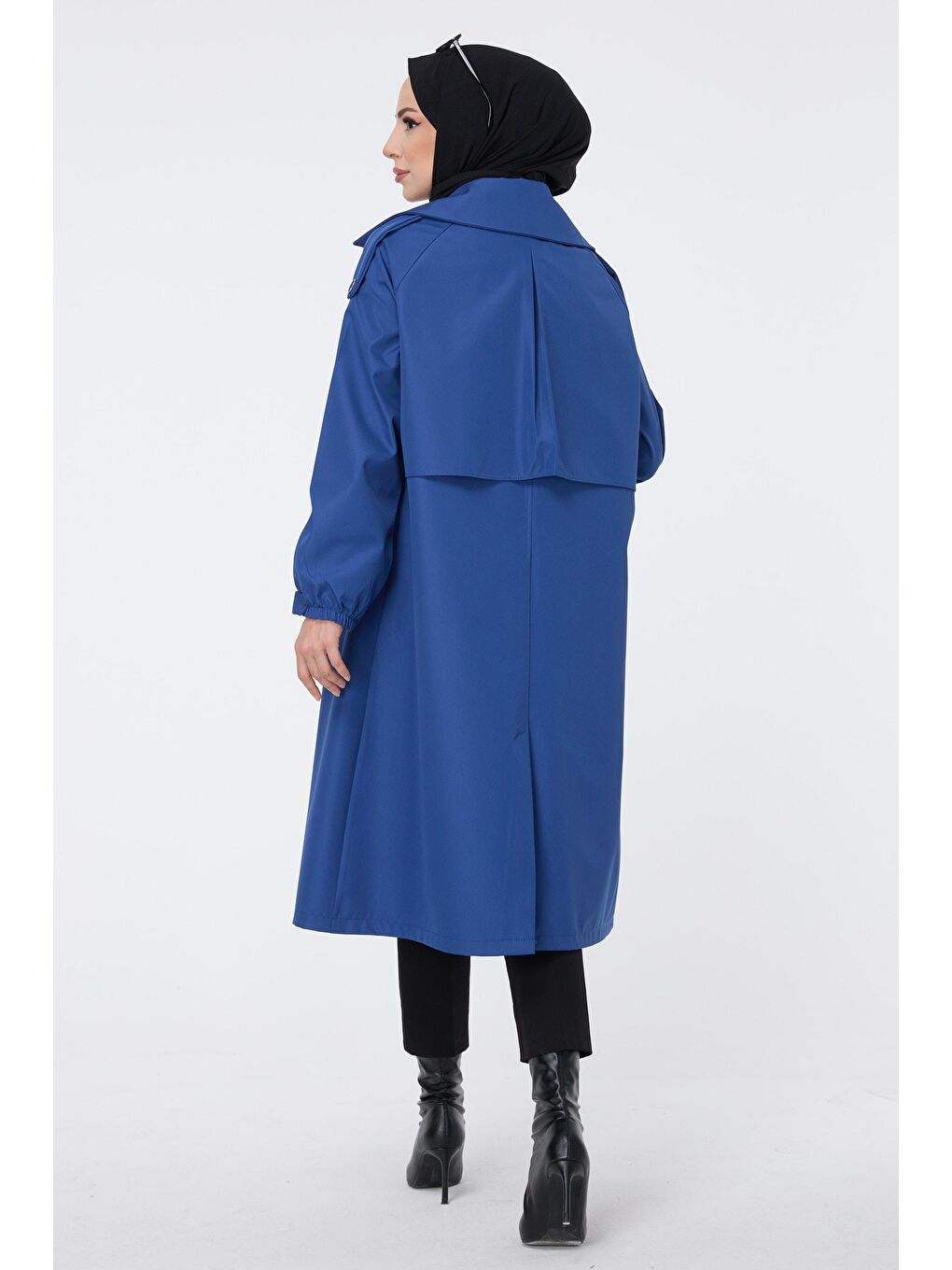 Ceket Yaka Kadın Mavi Trenç - 23699-5