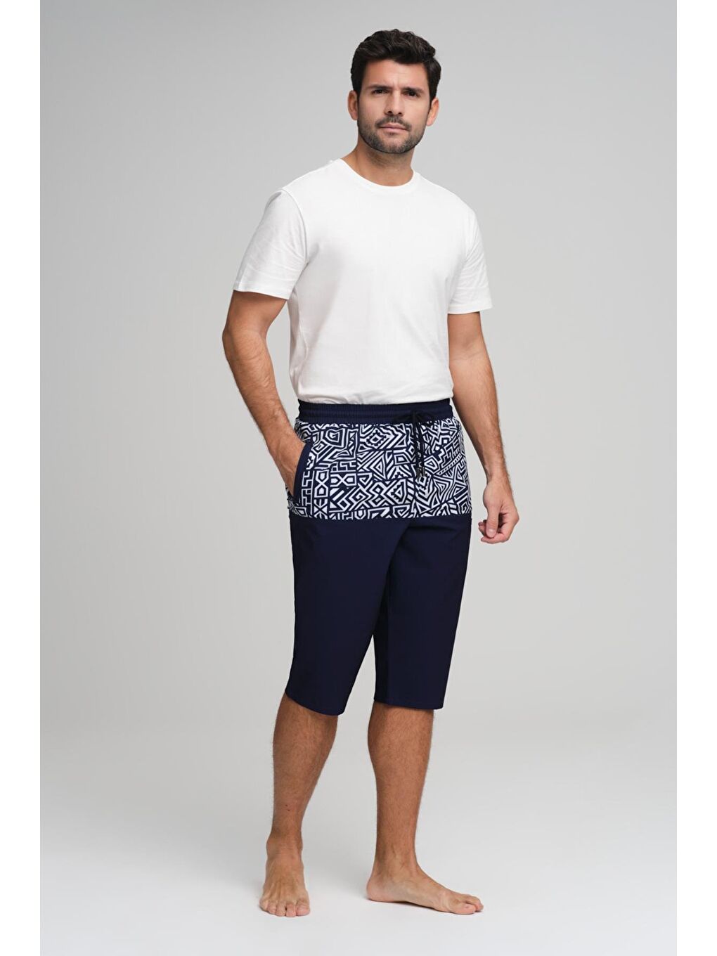 Beyaz Lacivert Erkek Uzun Havuz Ve Deniz Şortu 2967