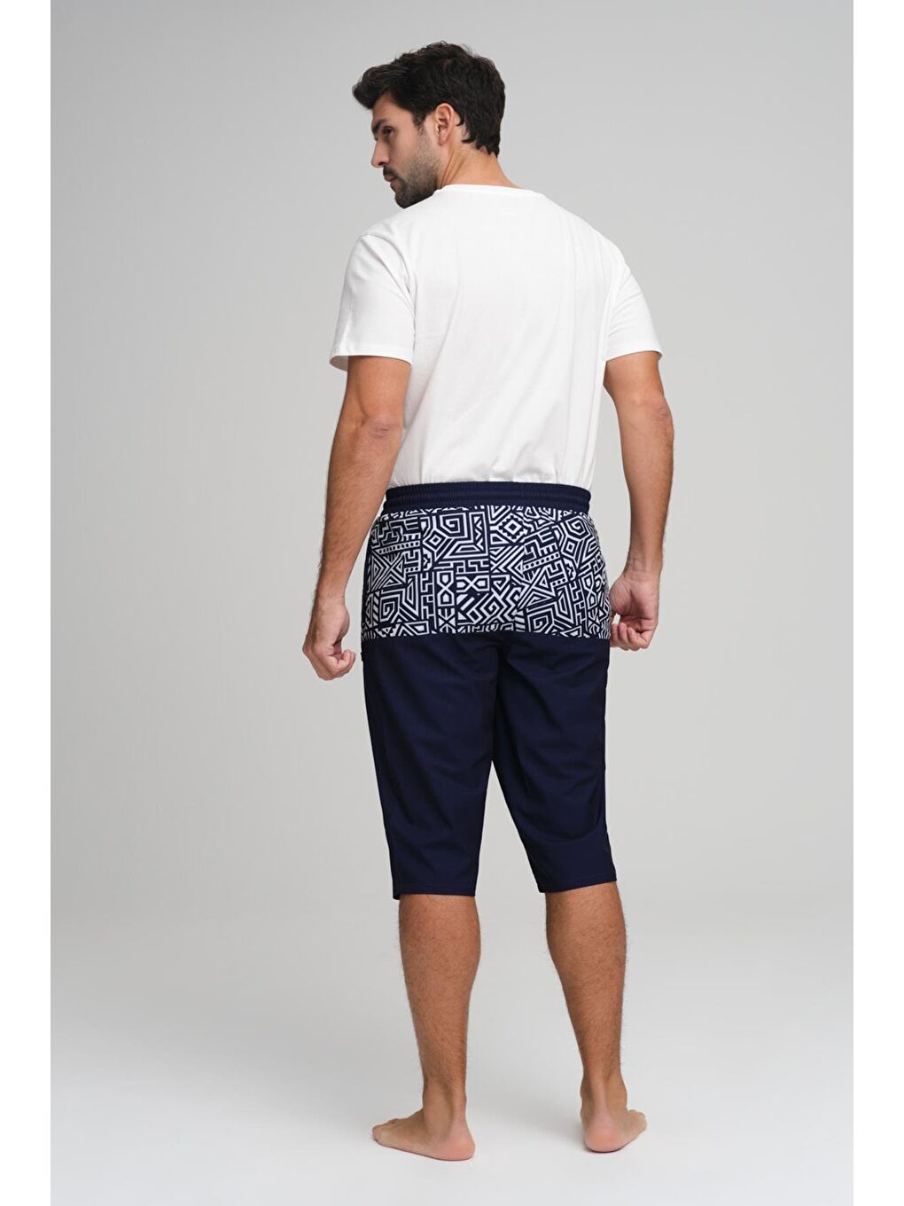 Beyaz Lacivert Erkek Uzun Havuz Ve Deniz Şortu 2967-1
