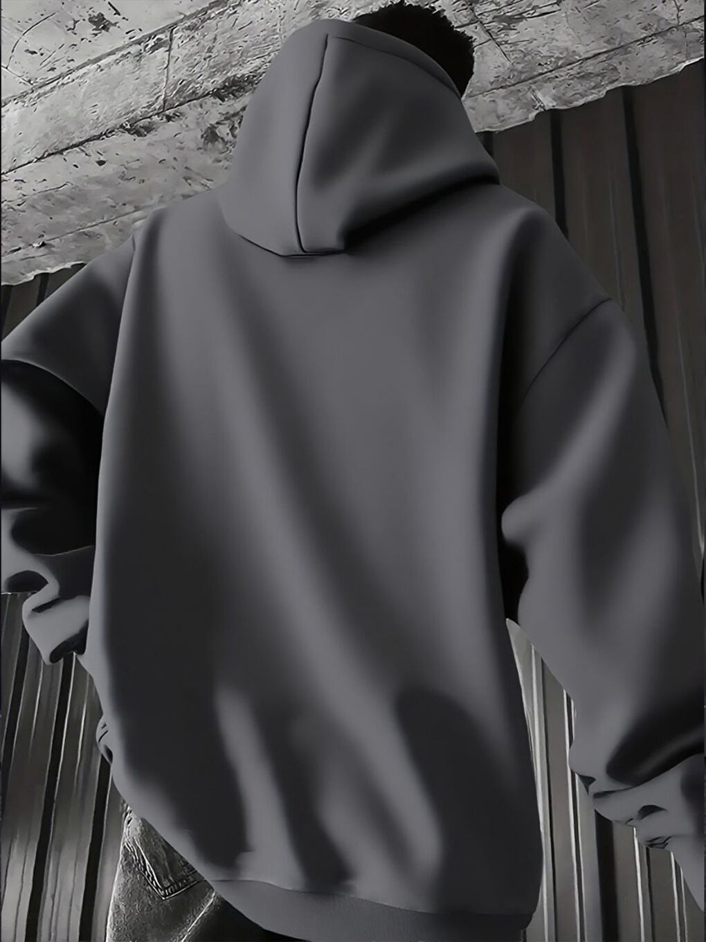 Gri Füme Baskısız Oversize Kapüşonlu New Sweatshirt-1