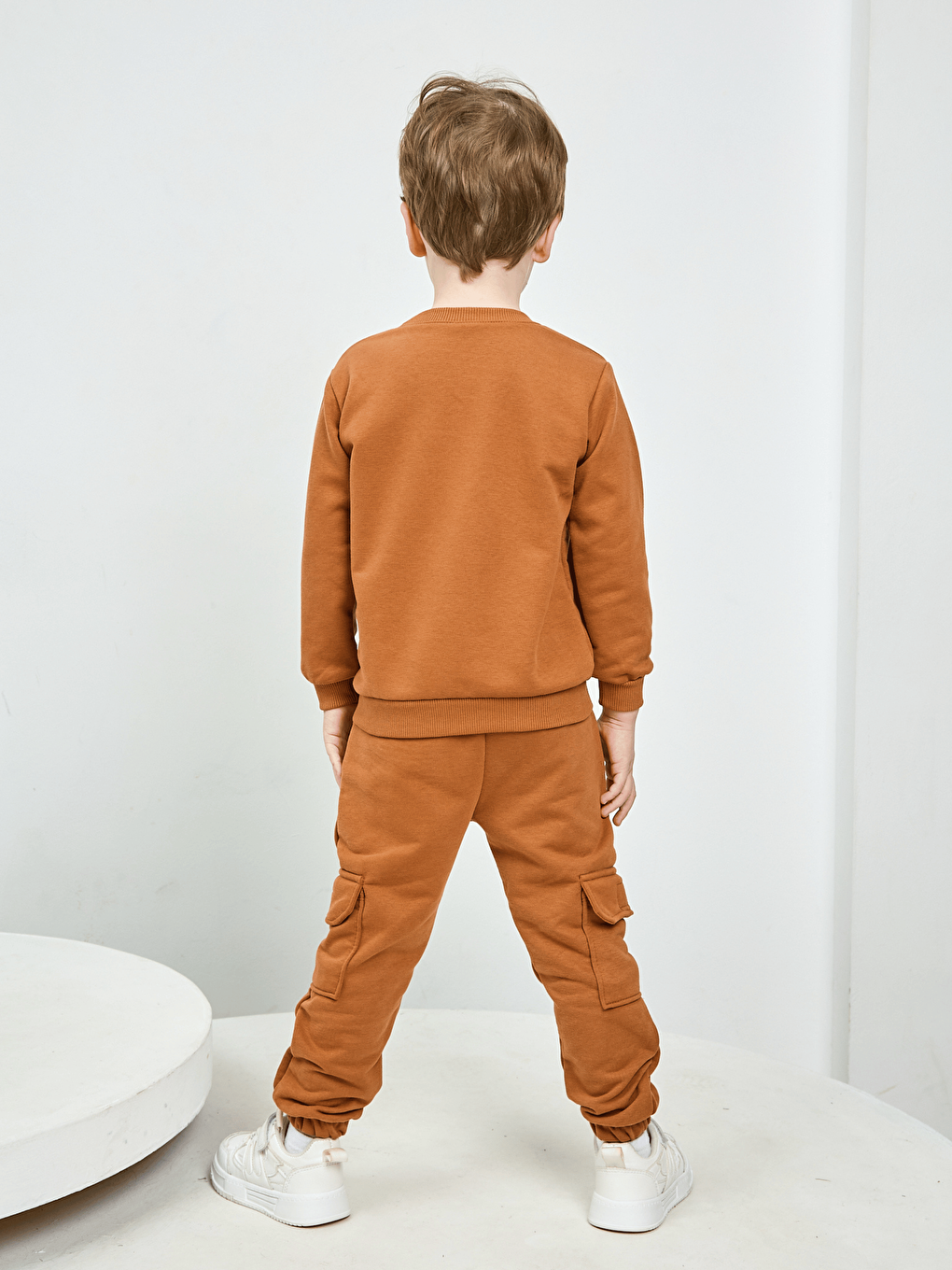 Kahverengi Bisiklet Yaka Erkek Çocuk Basic Sweatshirt ve Eşofman Alt 2'li Takım-6