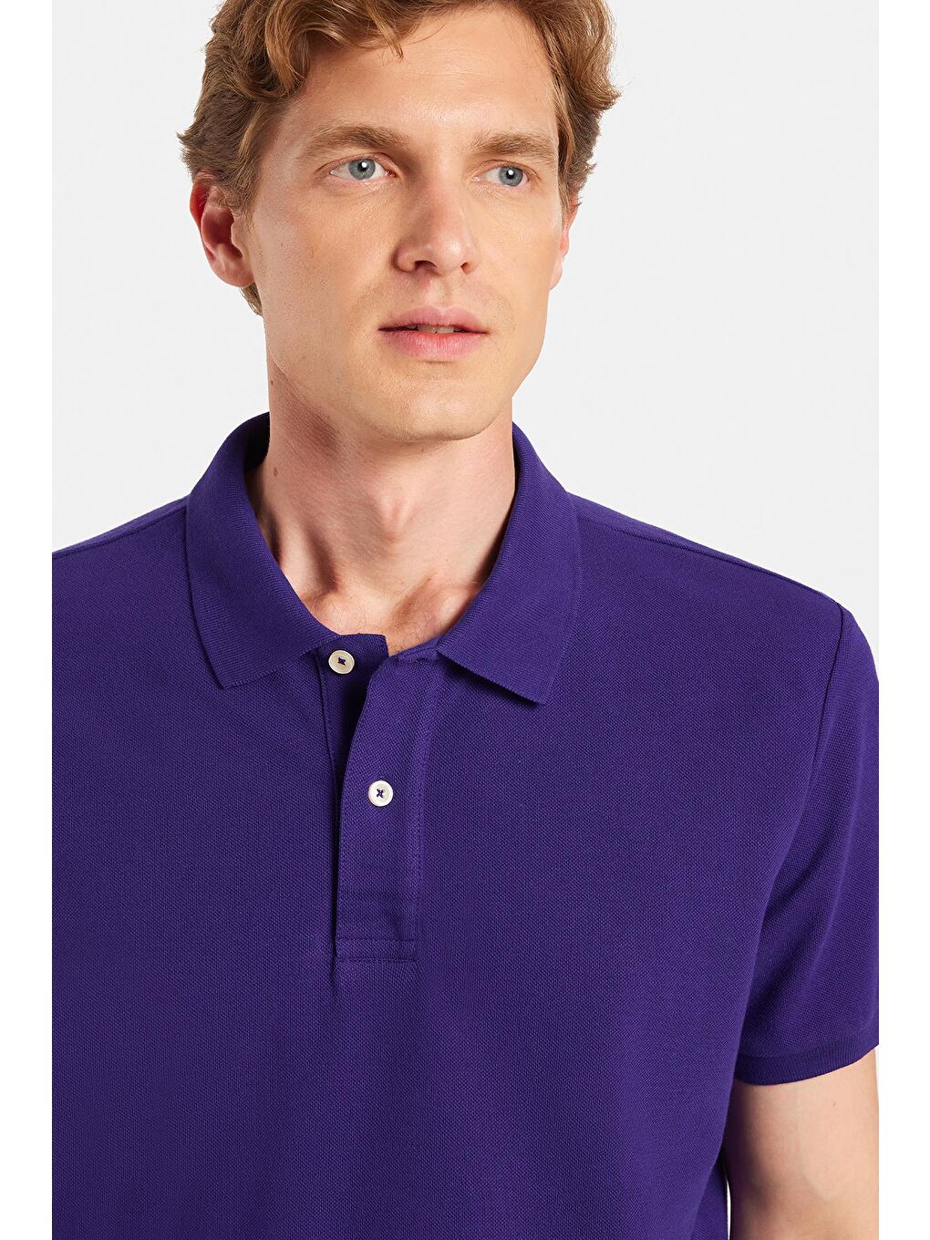 Erkek Slim Fit Dar Kesim %100 Pamuk Mor Polo Yaka Tişört-1