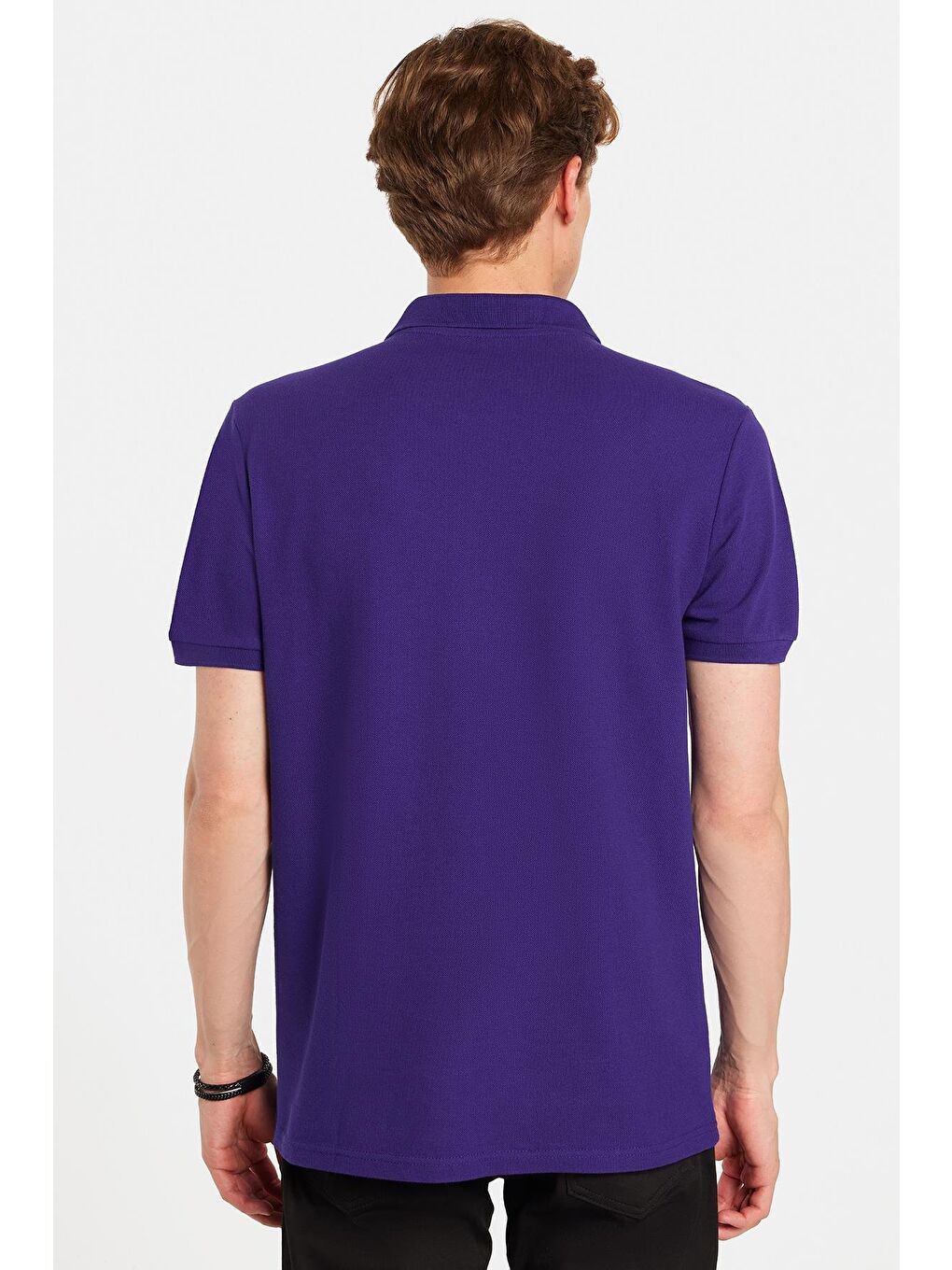Erkek Slim Fit Dar Kesim %100 Pamuk Mor Polo Yaka Tişört-4