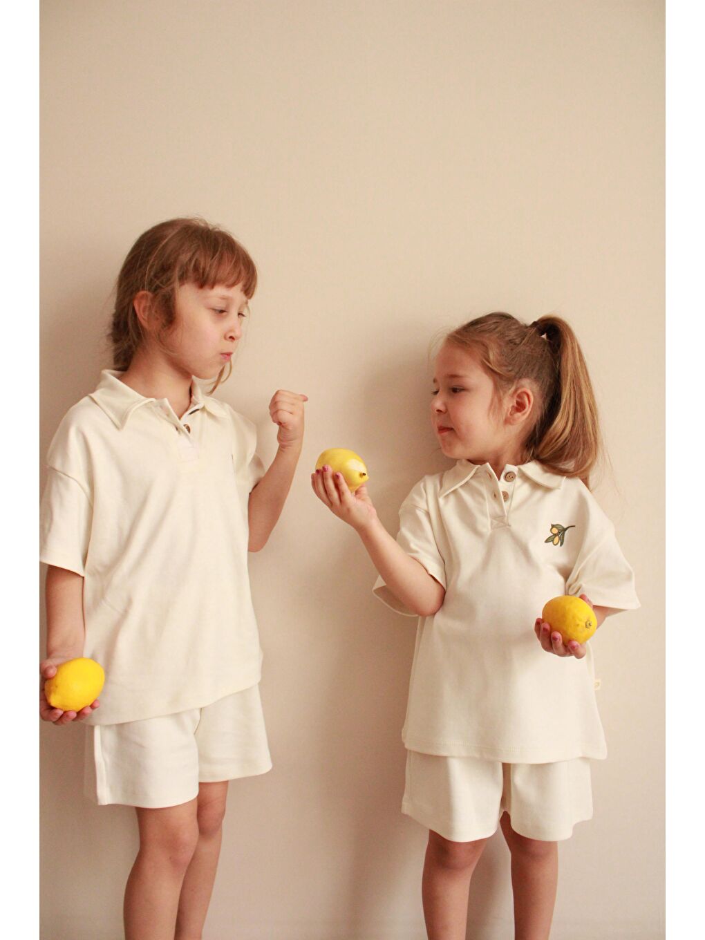 Ekru Zeytin Nakışlı Polo Yaka Şortlu Takım-4