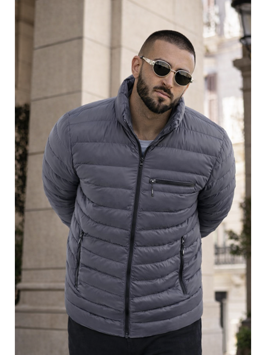 Gri Erkek Günlük Cepli Basic Astarlı Füme Şişme Mont-1
