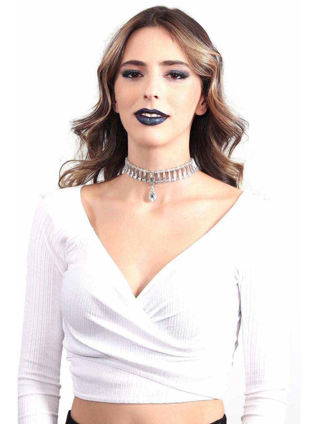Gri Kadın Antik Gümüş Kaplama Tasarım Choker-3