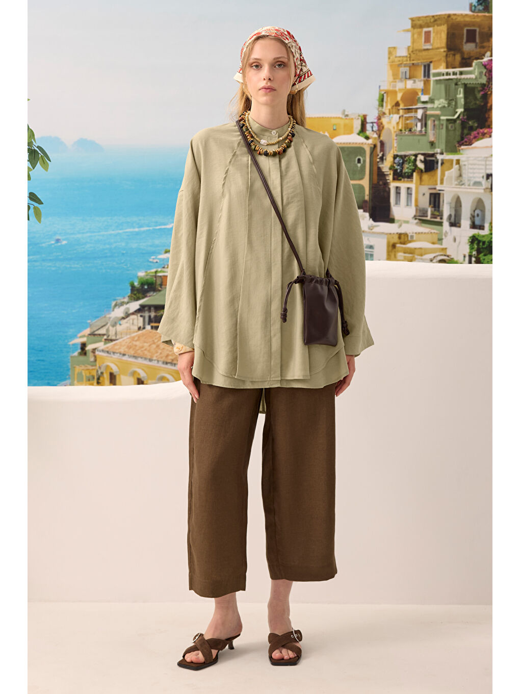 Yeşil Pile Detaylı Gömlek Adaçayı-1