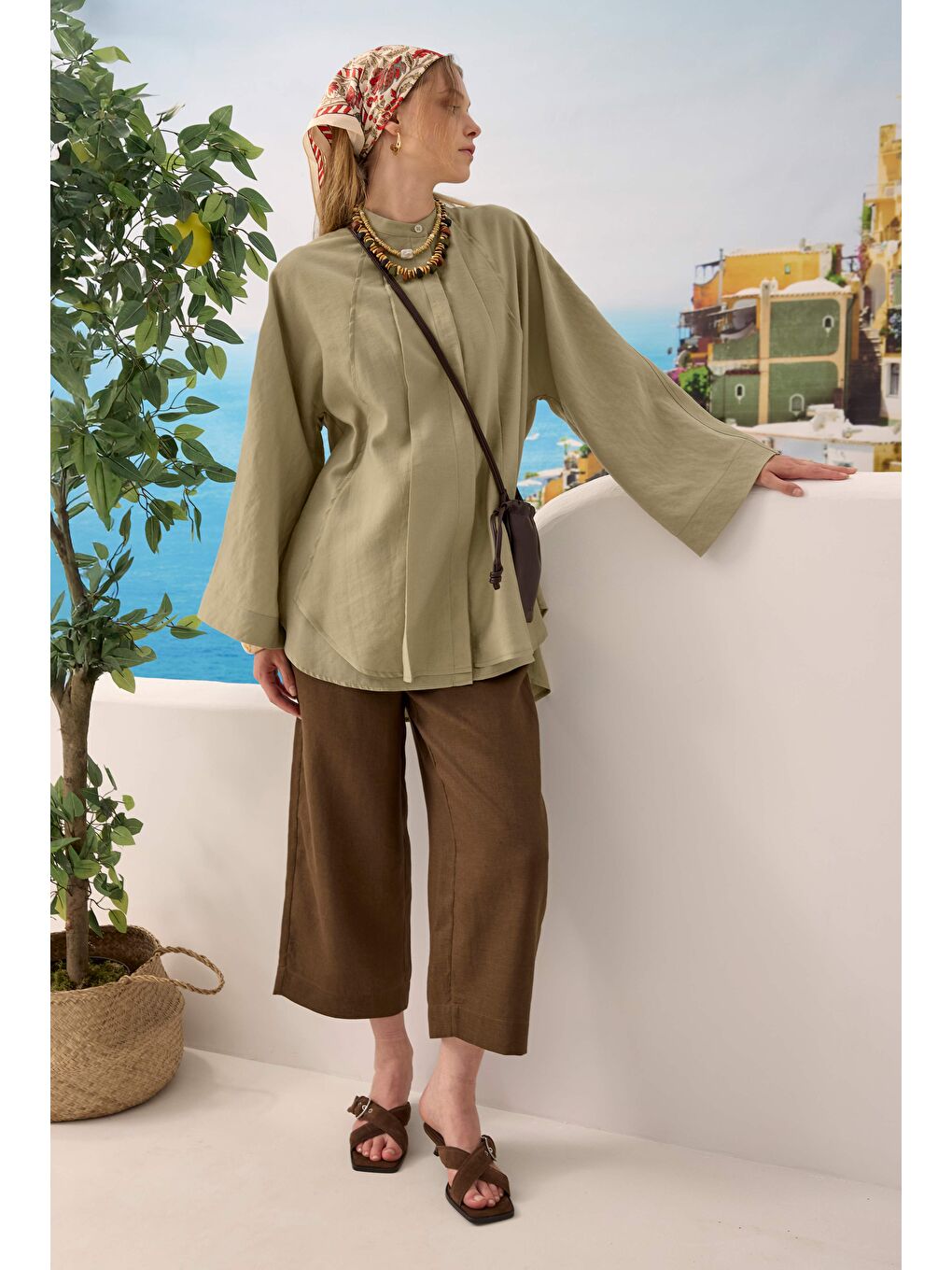 Yeşil Pile Detaylı Gömlek Adaçayı-2