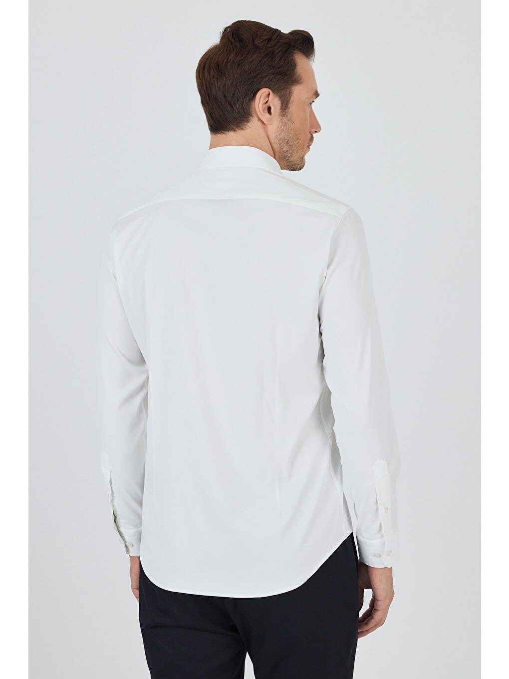 Ekru Yarım İtalyan Yaka Cepsiz Gabardin Uzun Kol Slim Fit Esnek Gömlek 1004250235-4