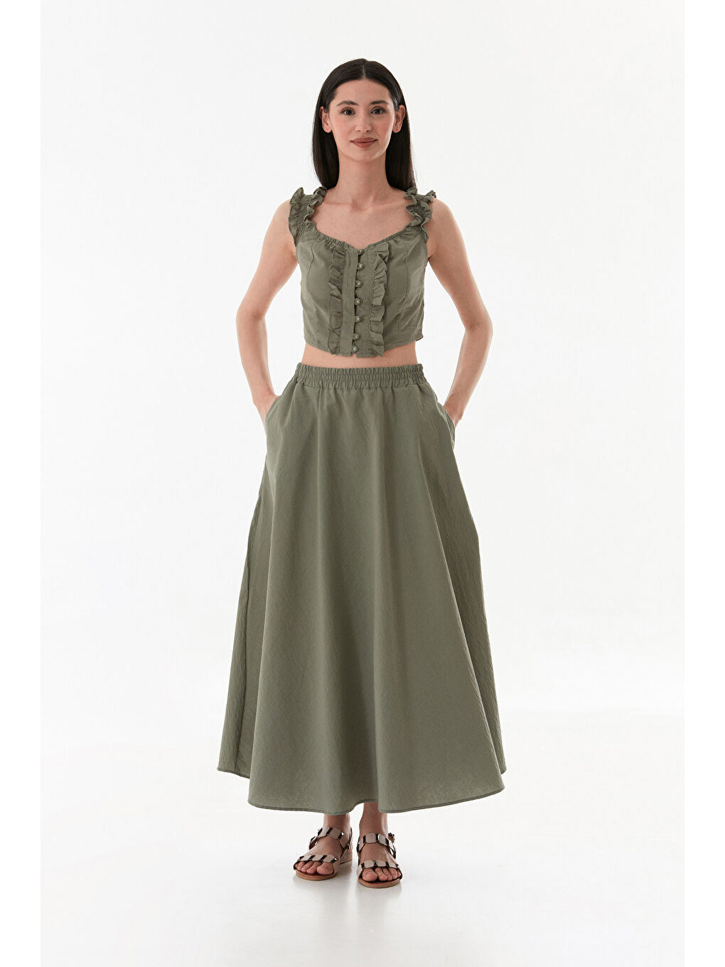 Haki Beli Lastikli Cepli Terikoton Etek-1