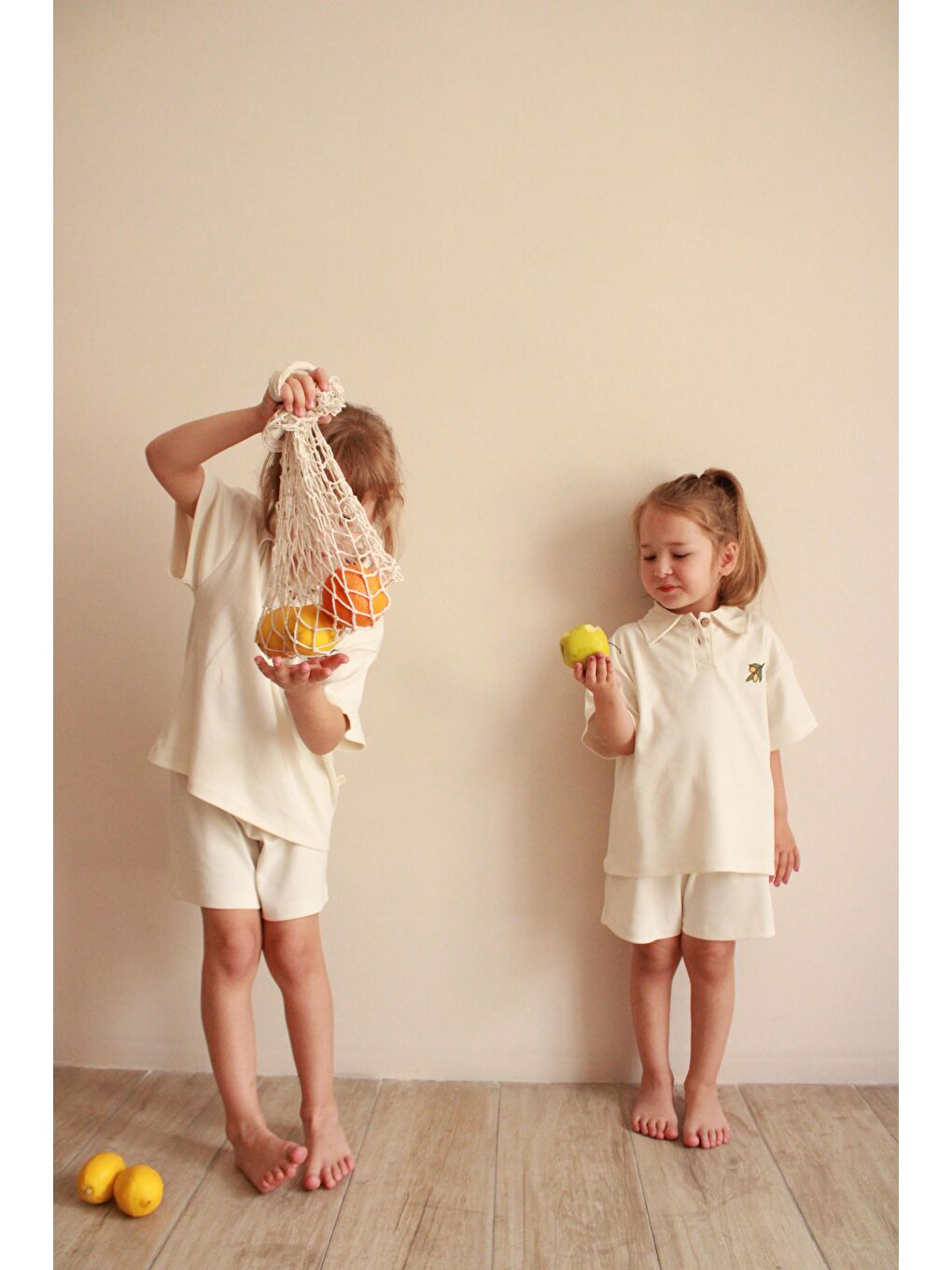 Ekru Zeytin Nakışlı Polo Yaka Şortlu Takım-5