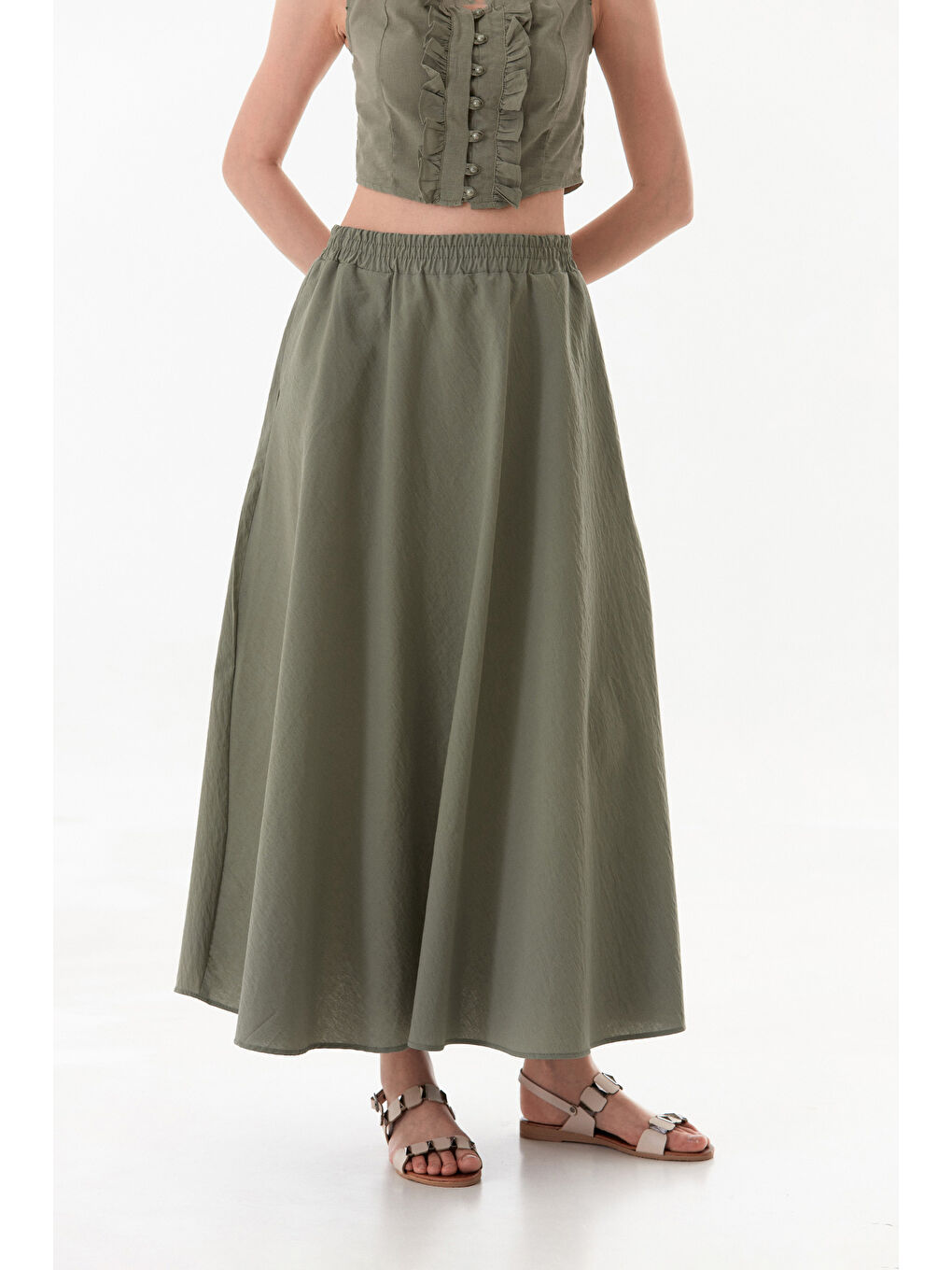 Haki Beli Lastikli Cepli Terikoton Etek-2