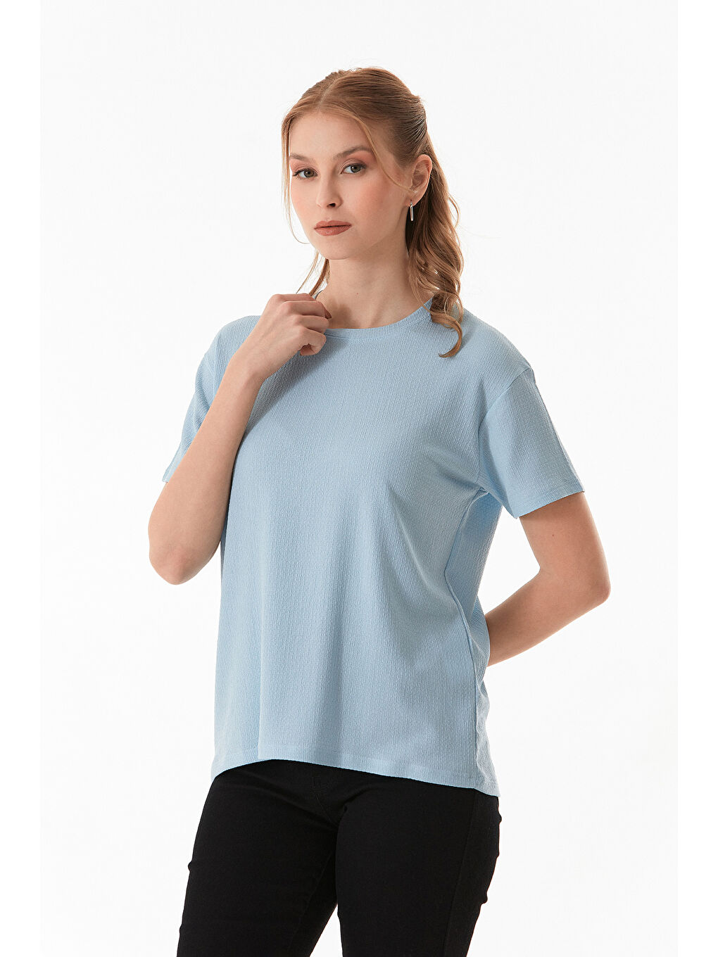 Mavi Basic Bürümcük Kumaş Tişört-2