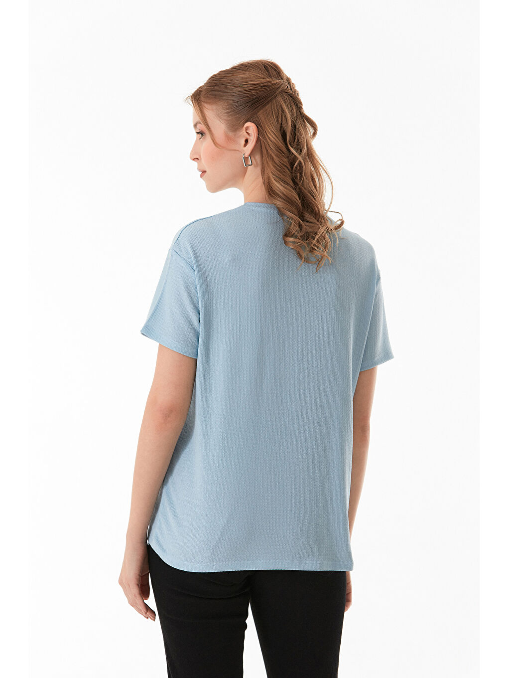Mavi Basic Bürümcük Kumaş Tişört-3