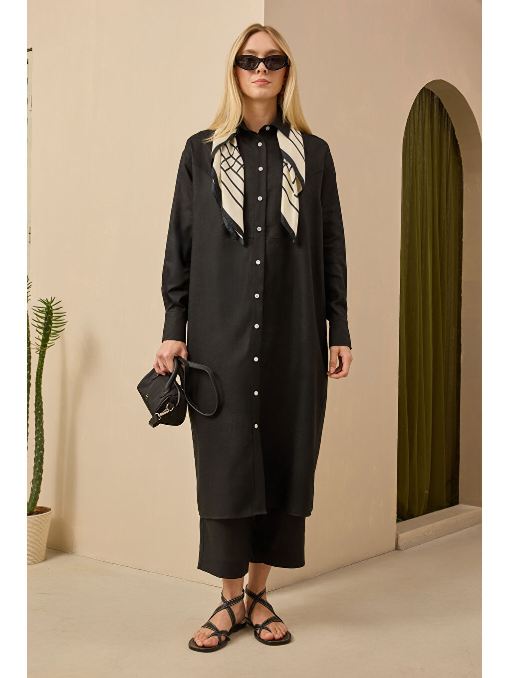Ham Keten Uzun Gömlek Siyah-2