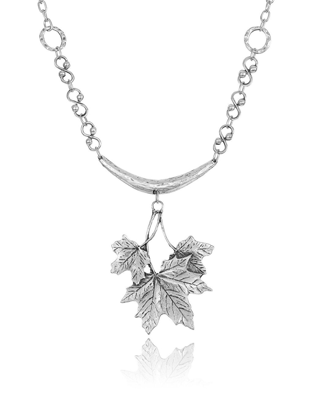 Gri Kadın Antik Gümüş Kaplama Çınar Yaprağı Stilizesi Kolye-1