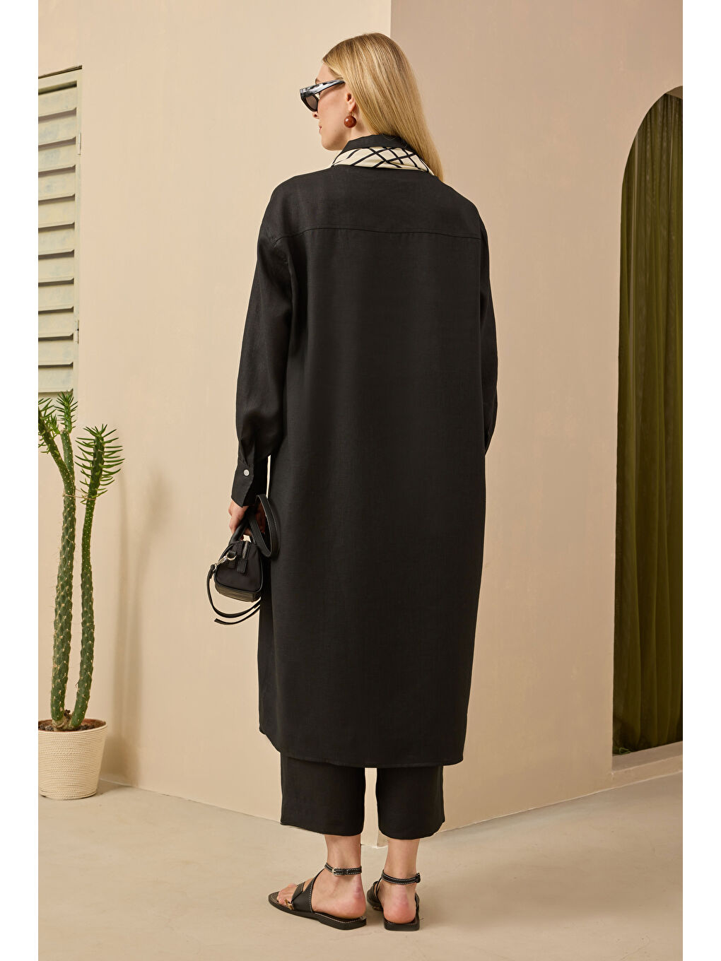 Ham Keten Uzun Gömlek Siyah-4