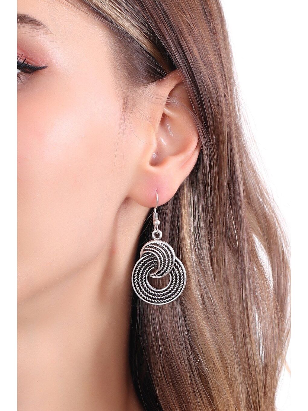 Gri Kadın Antik Gümüş Kaplama Sallantılı Model Hediye Küpe-2