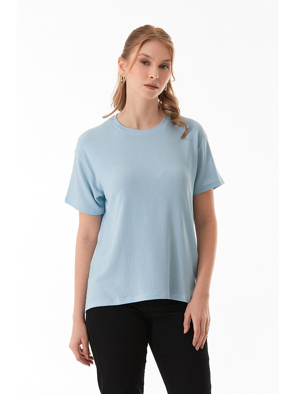 Mavi Basic Bürümcük Kumaş Tişört-4