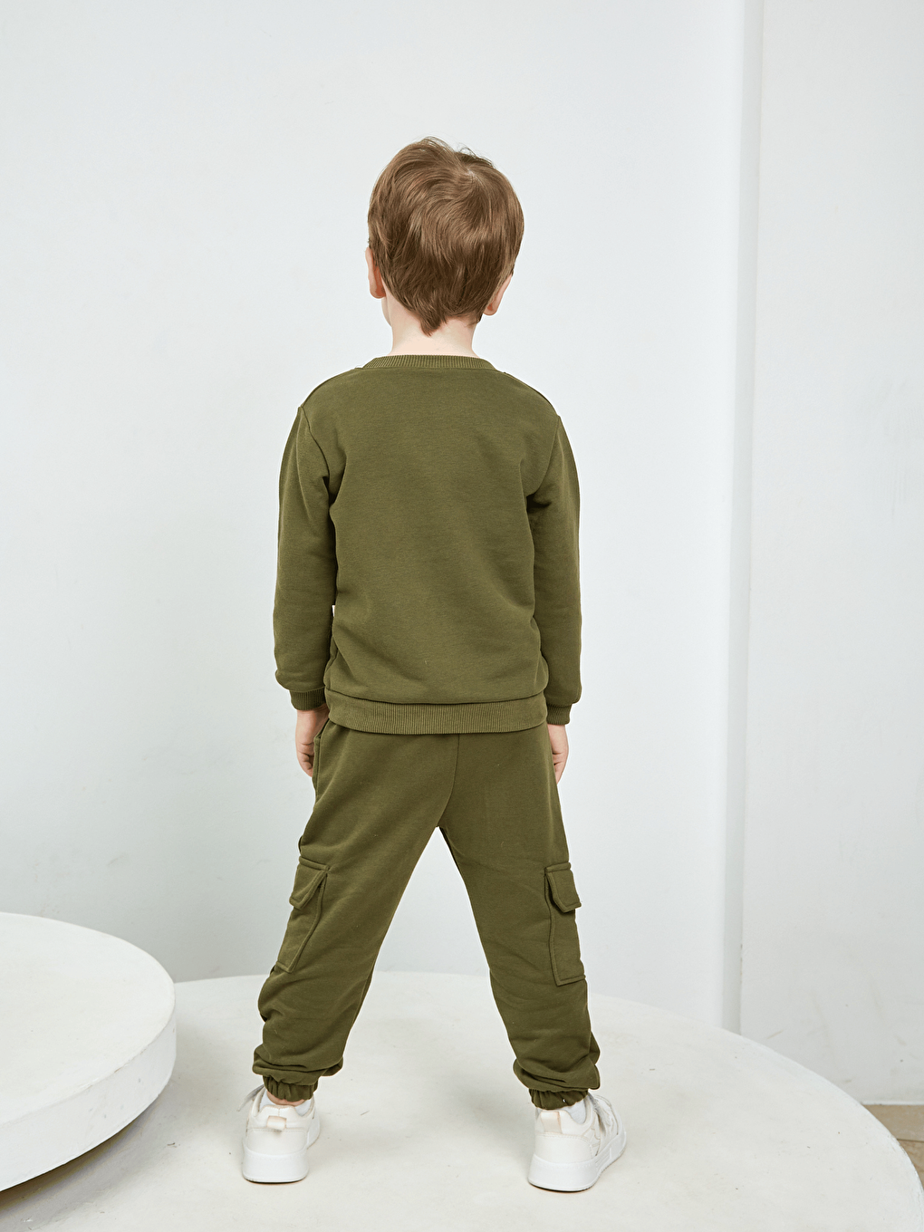 Haki Bisiklet Yaka Erkek Çocuk Basic Sweatshirt ve Eşofman Alt 2'li Takım-7