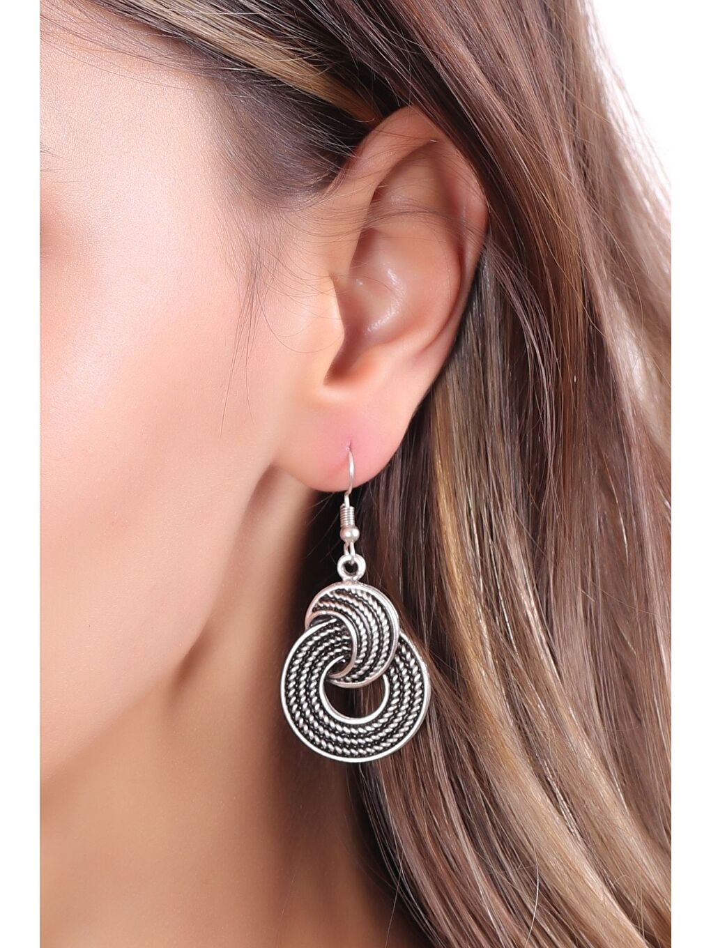 Gri Kadın Antik Gümüş Kaplama Sallantılı Model Hediye Küpe-3