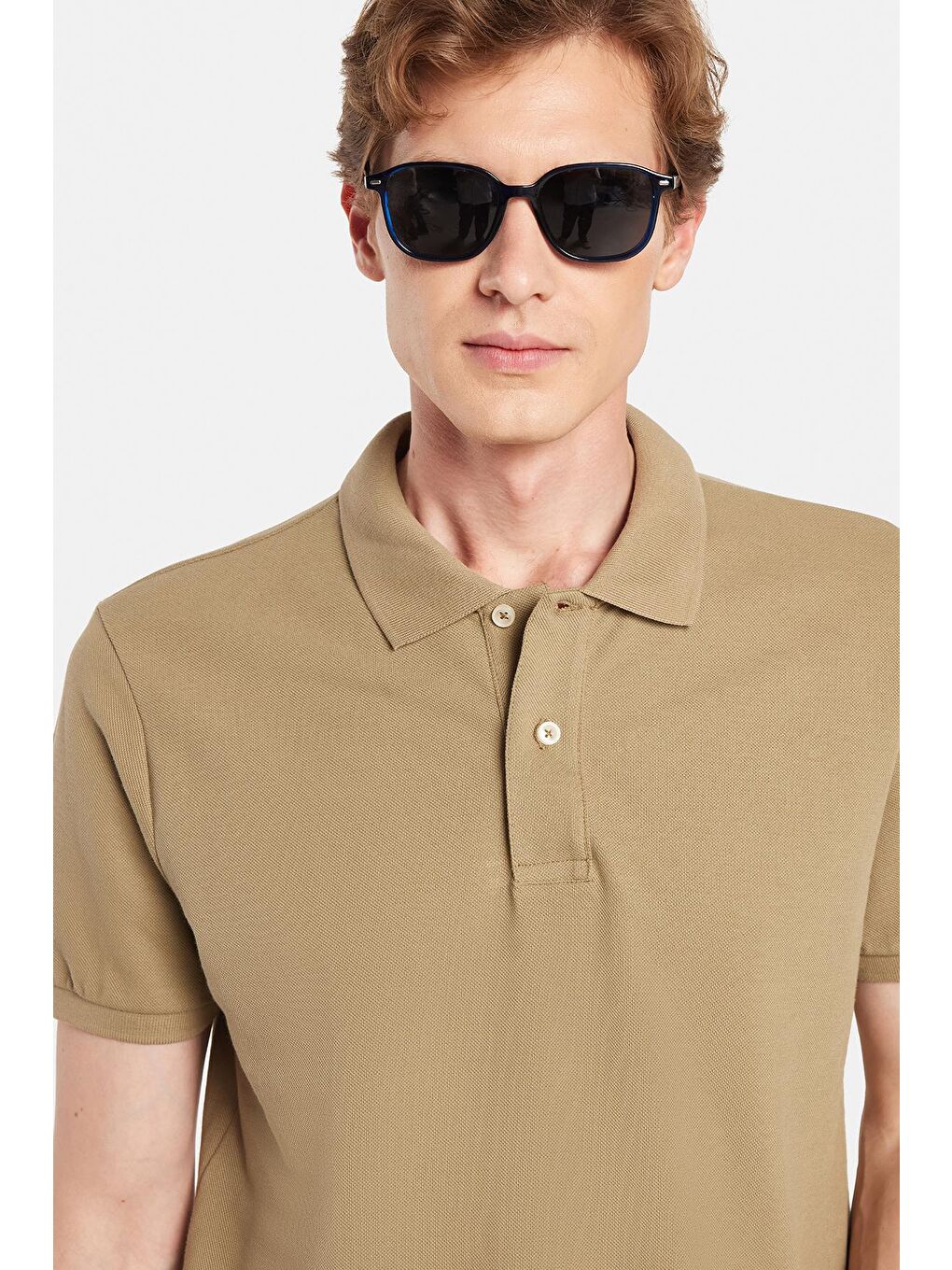 Erkek Slim Fit Dar Kesim %100 Pamuk Haki Polo Yaka Tişört-1