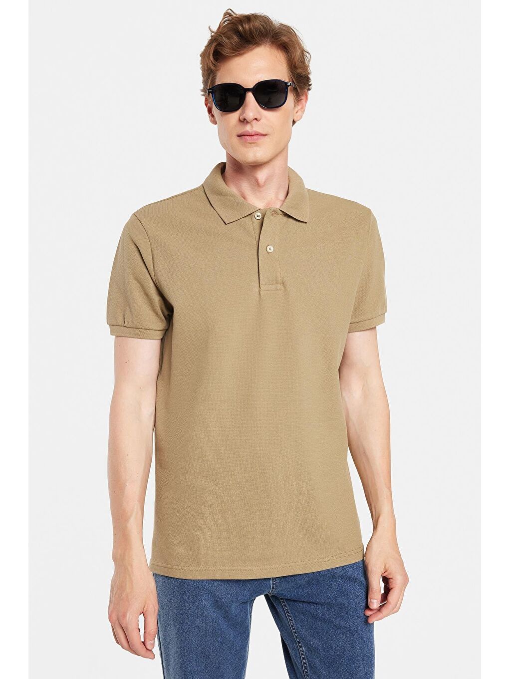 Erkek Slim Fit Dar Kesim %100 Pamuk Haki Polo Yaka Tişört-3
