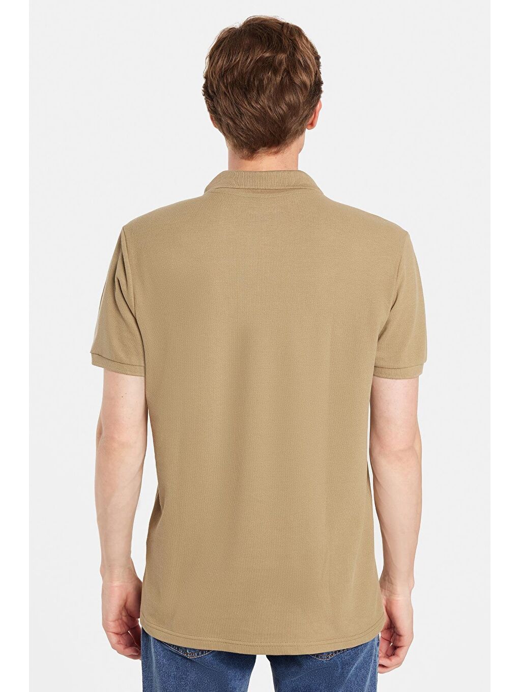 Erkek Slim Fit Dar Kesim %100 Pamuk Haki Polo Yaka Tişört-4