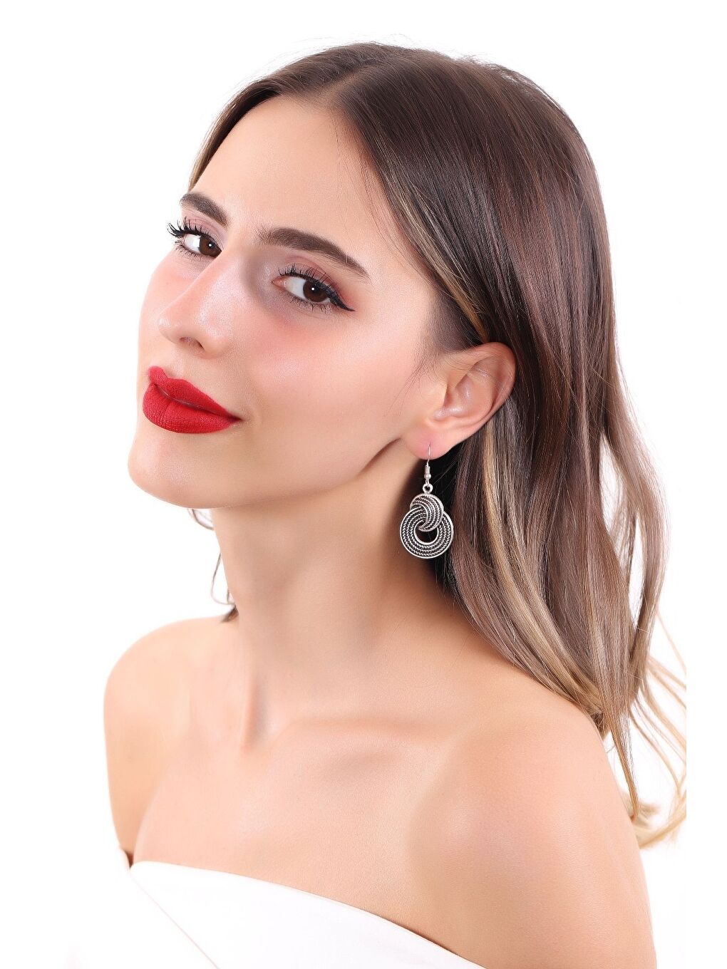 Gri Kadın Antik Gümüş Kaplama Sallantılı Model Hediye Küpe-4