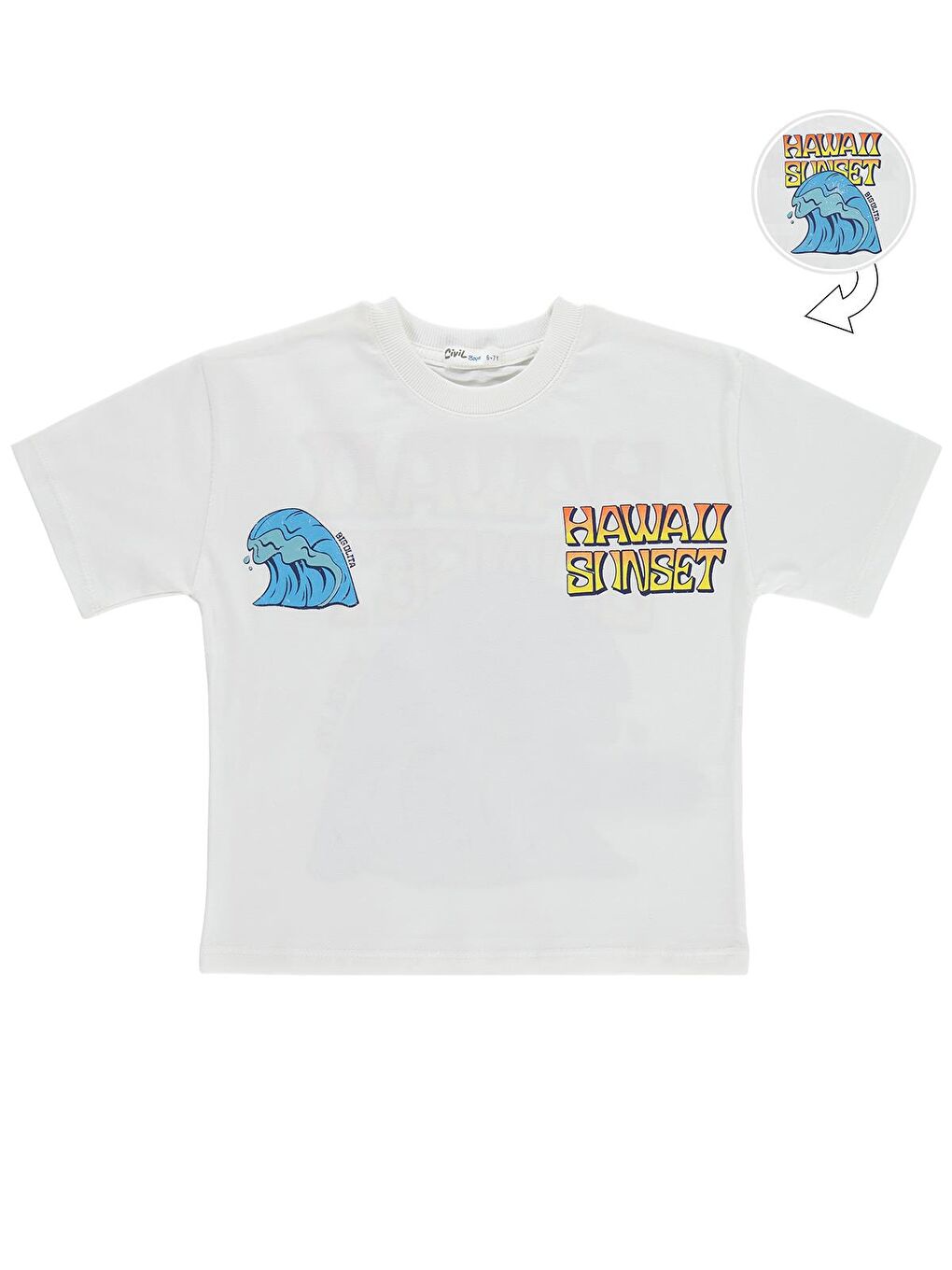 Boys Hawaii Sunset Baskılı 6-9 Yaş Tişört - Kırık Beyaz