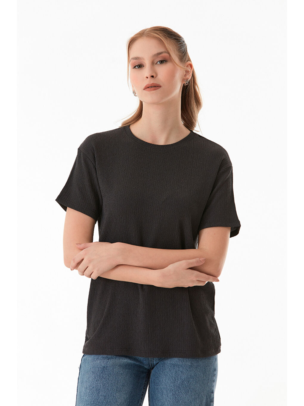 Antrasit Basic Bürümcük Kumaş Tişört-1