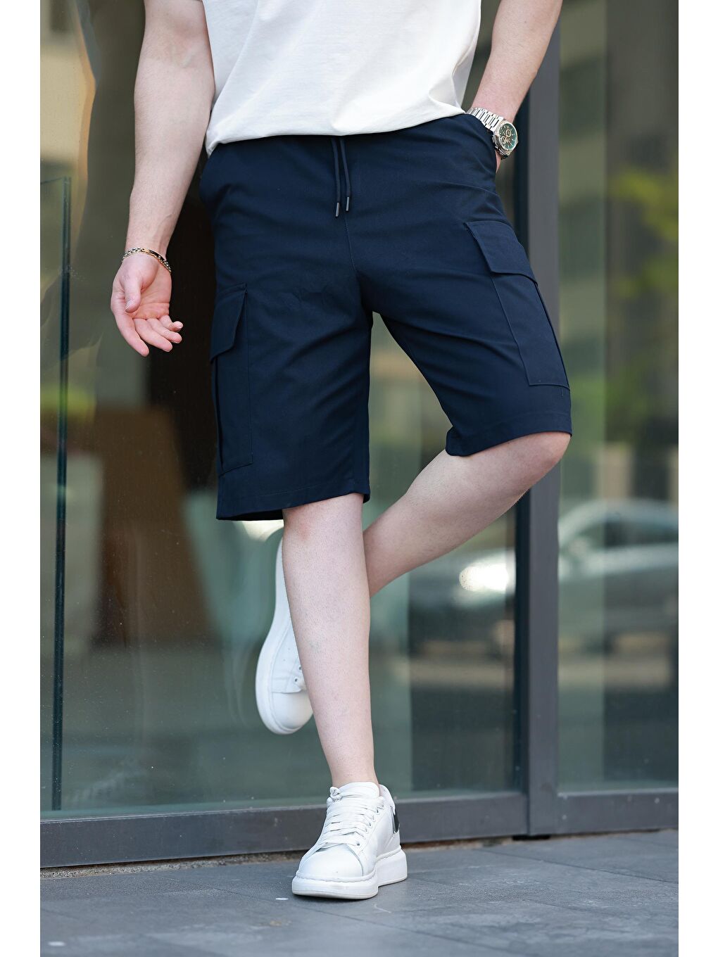 Lacivert Kargo Cepli Erkek Şort E6571-1