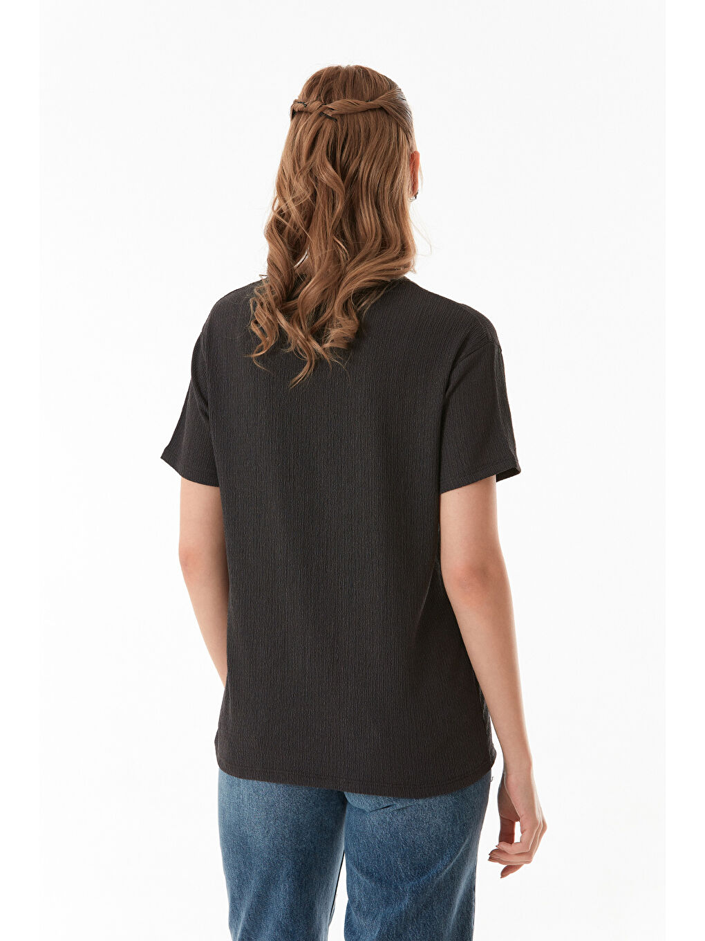 Antrasit Basic Bürümcük Kumaş Tişört-3