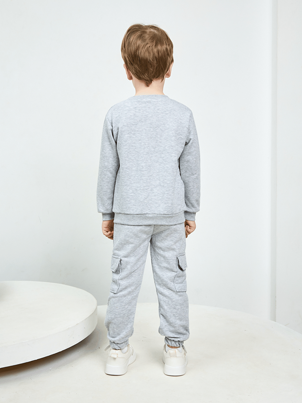 Gri Bisiklet Yaka Erkek Çocuk Basic Sweatshirt ve Eşofman Alt 2'li Takım-7