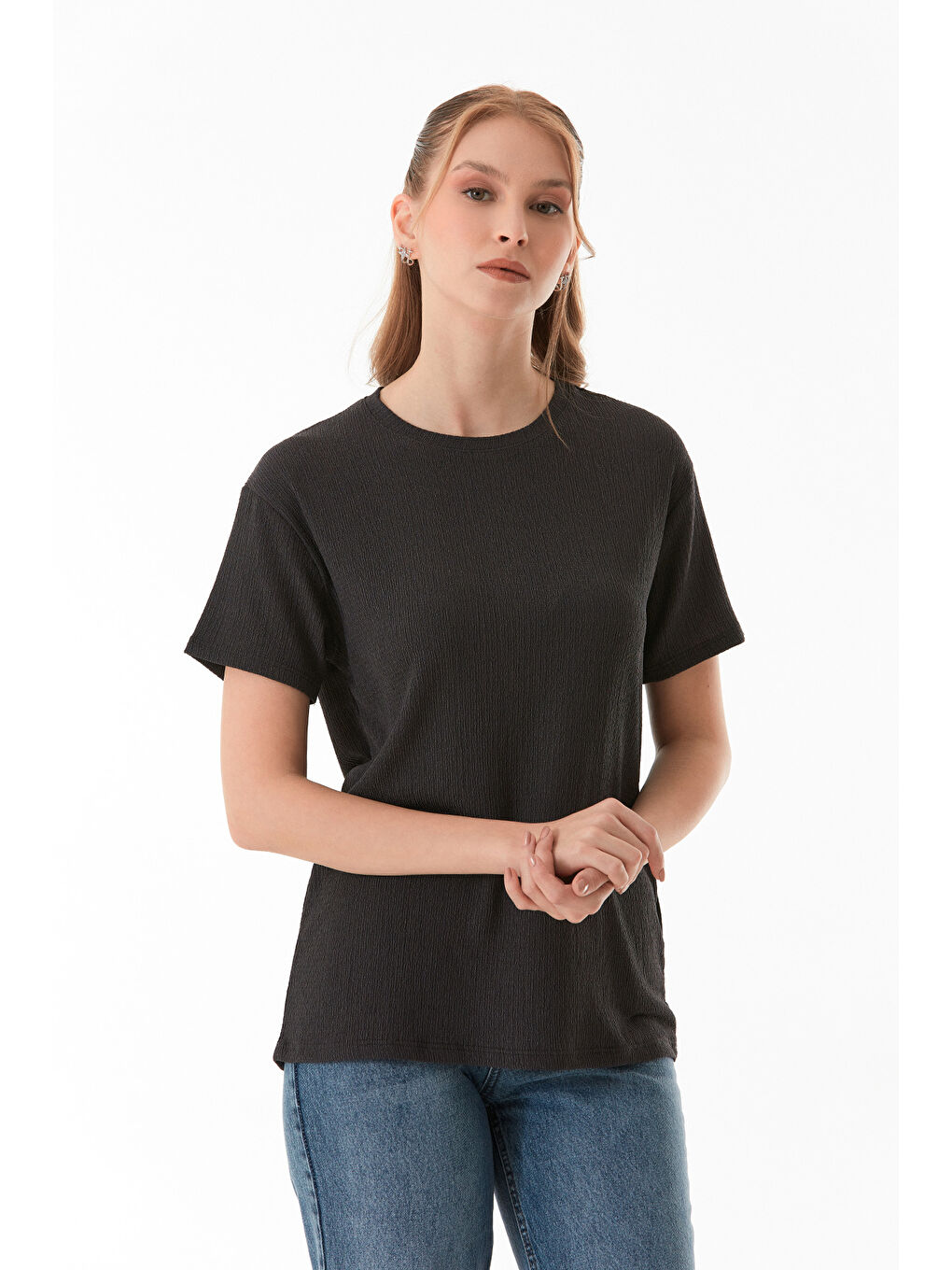 Antrasit Basic Bürümcük Kumaş Tişört-4