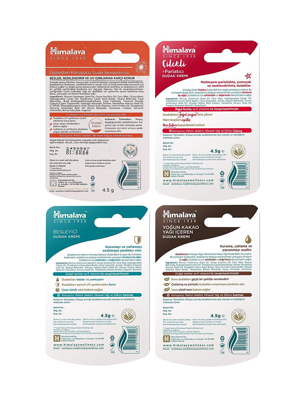 Yoğun Nemlendirici Besleyici Güneş Koruyucu Parlatıcı Dudak Kremi Lip Balm 4,5 gr 4 Adet-1